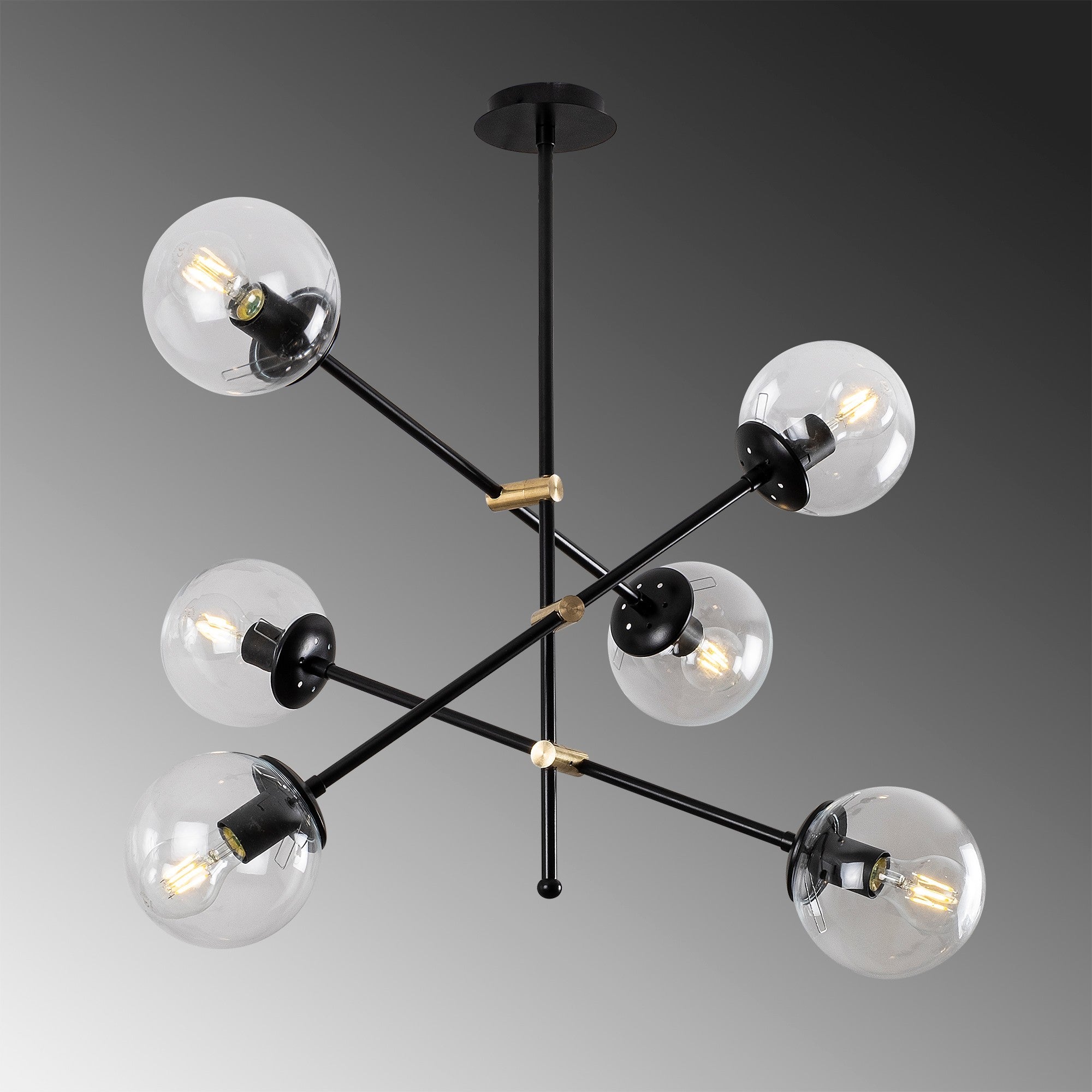 Candeeiro de Teto Industrial Escandinavo, Corpo em Metal Preto, 82 cm de Diâmetro, 76 cm de Altura, 6 x E27 Máx. 40 W, Elegante Tampa de Vidro | Perfeito para Espaços Modernos