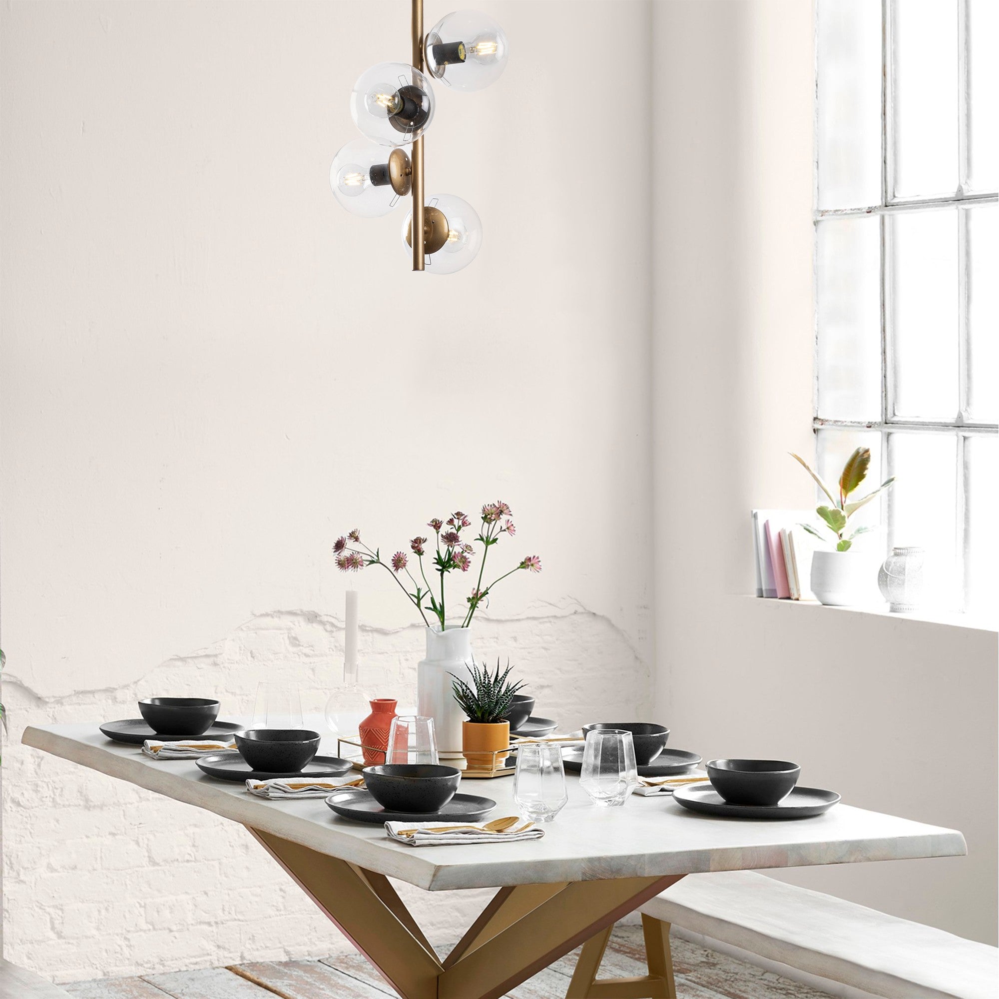 Candeeiro de Teto dourado glamoroso, corpo de metal, 32 cm de diâmetro, 53 cm de altura, ajustável, 4 x E27 máx. 40 W, design elegante para espaços modernos, classificação IP20.