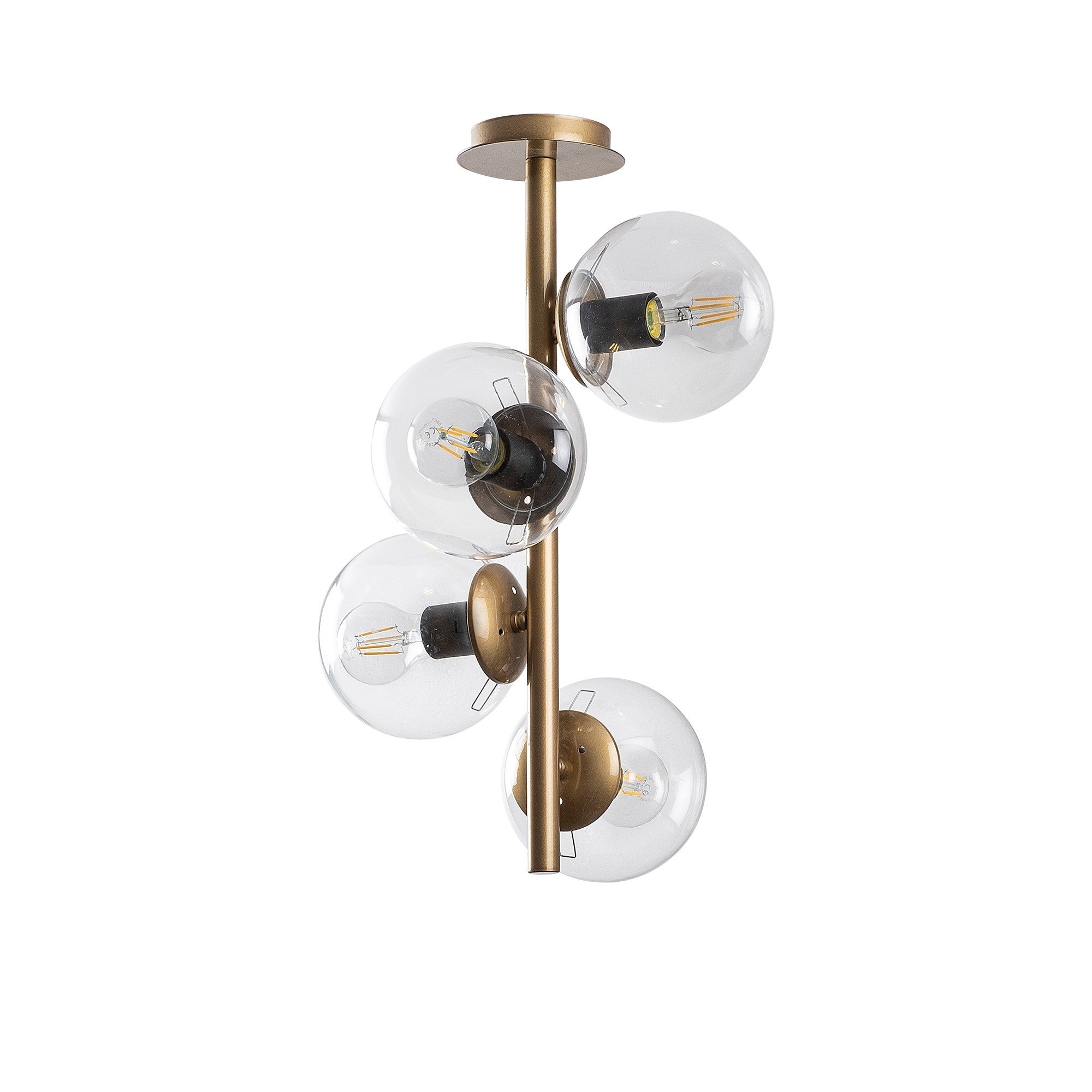 Candeeiro de Teto dourado glamoroso, corpo de metal, 32 cm de diâmetro, 53 cm de altura, ajustável, 4 x E27 máx. 40 W, design elegante para espaços modernos, classificação IP20.