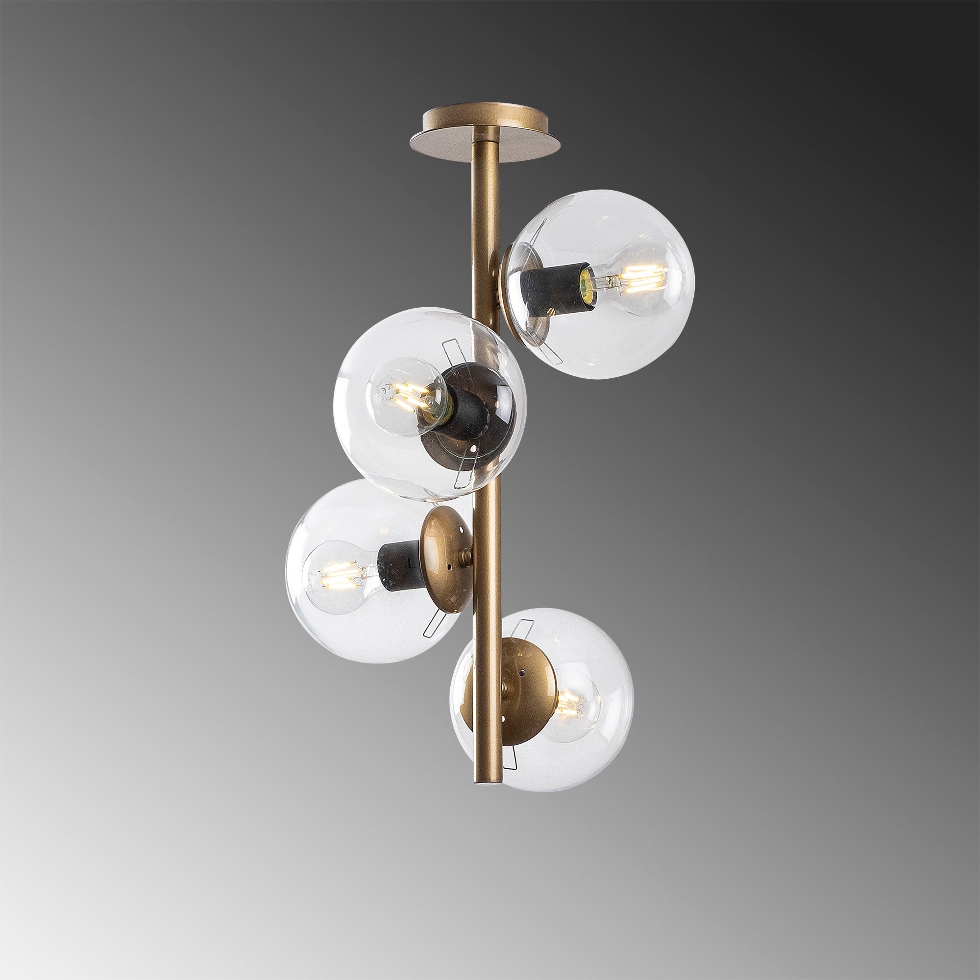 Candeeiro de Teto dourado glamoroso, corpo de metal, 32 cm de diâmetro, 53 cm de altura, ajustável, 4 x E27 máx. 40 W, design elegante para espaços modernos, classificação IP20.
