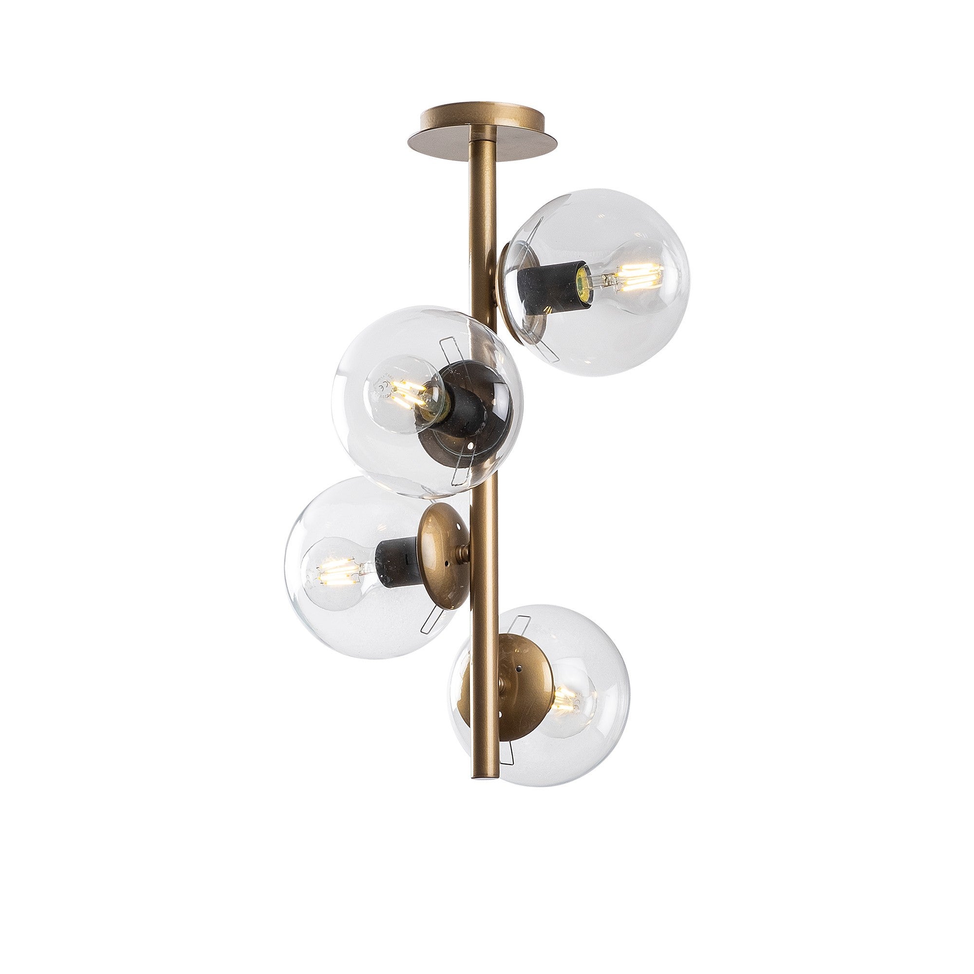 Candeeiro de Teto dourado glamoroso, corpo de metal, 32 cm de diâmetro, 53 cm de altura, ajustável, 4 x E27 máx. 40 W, design elegante para espaços modernos, classificação IP20.