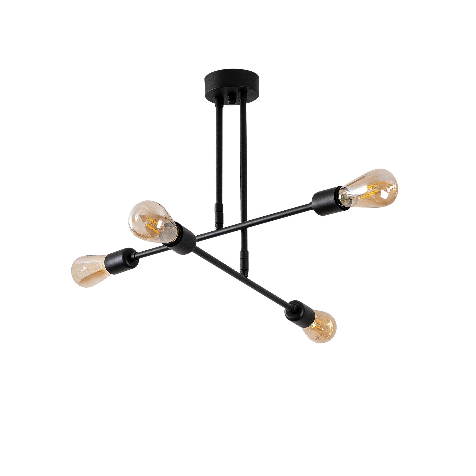 Candeeiro de Teto Industrial Preto, 70 x 70 cm, 40 cm de altura | Corpo de Ferro, 4 x E27 máx. 40 W | Iluminação Elegante para Casas Modernas, Classificação IP20