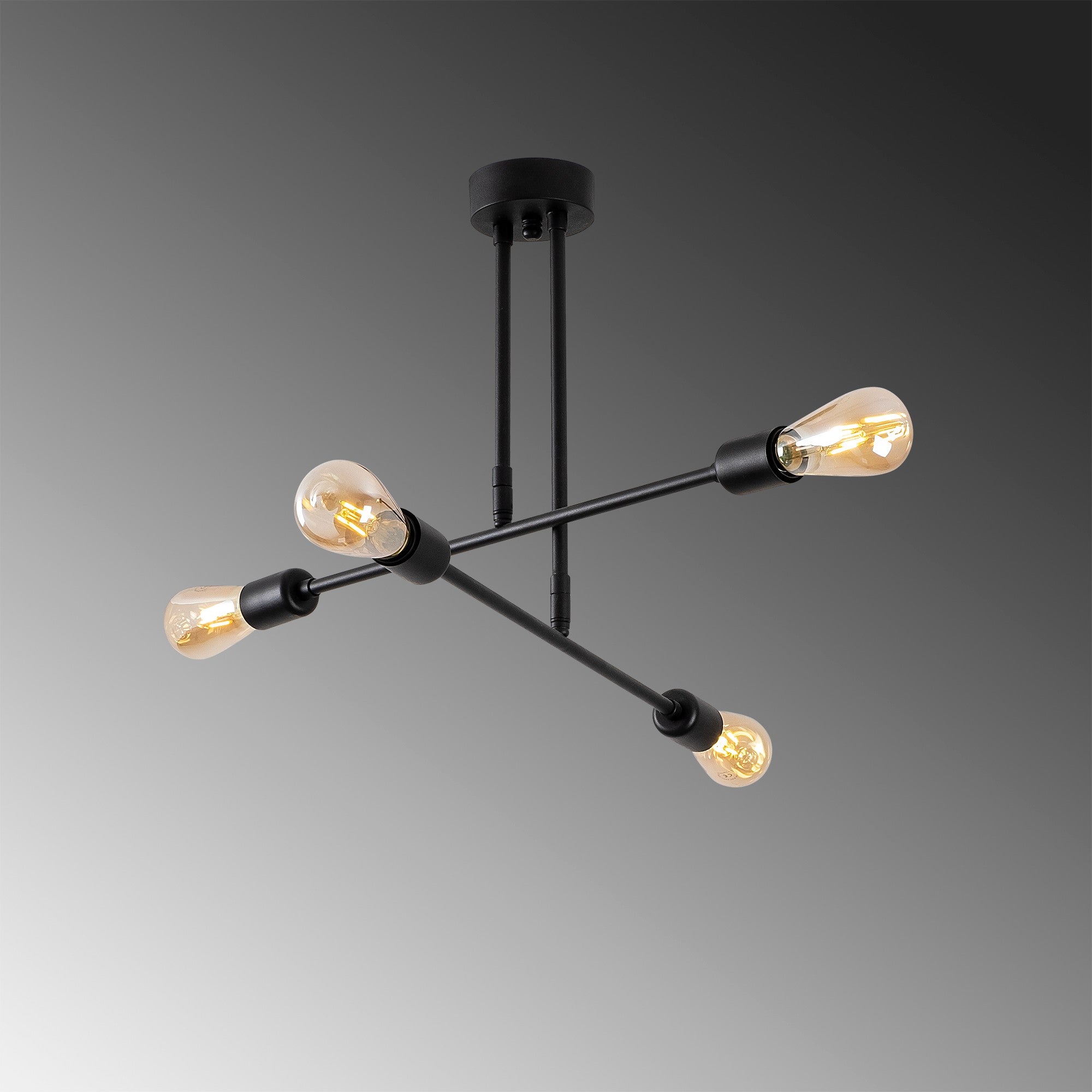 Candeeiro de Teto Industrial Preto, 70 x 70 cm, 40 cm de altura | Corpo de Ferro, 4 x E27 máx. 40 W | Iluminação Elegante para Casas Modernas, Classificação IP20