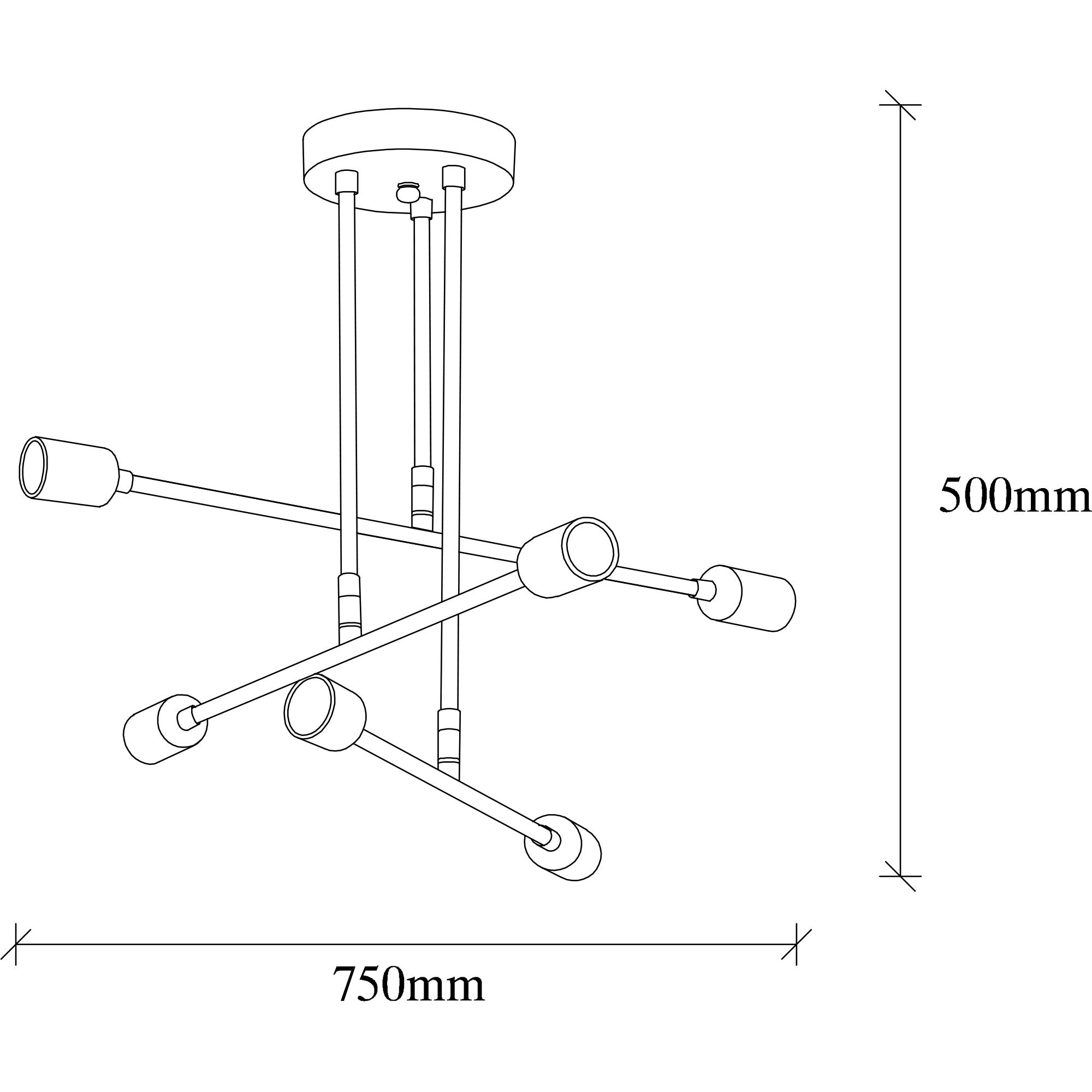 Candeeiro de Teto Industrial Preto, 75 x 75 cm, Altura 50 cm | Corpo em Ferro, 6 x E27 máx. 40 W | Design Elegante em Cor Sólida para Espaços Modernos, Classificação IP20