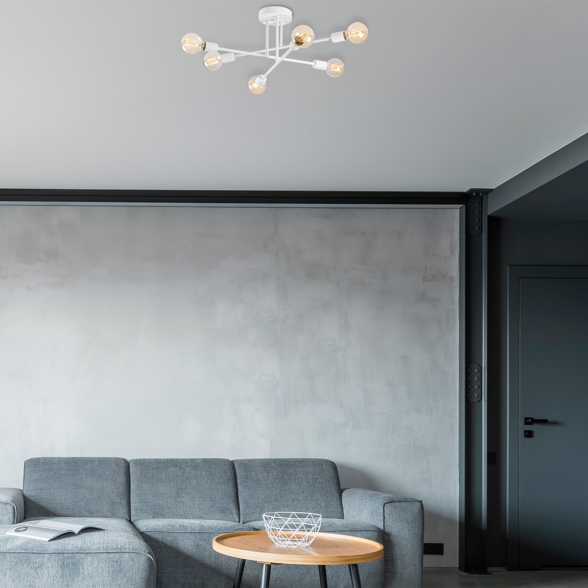 Candeeiro de Teto Branco Elegante, Corpo em Metal, 64 x 64 cm, Altura: 30 cm, 6 x E27 máx. 40 W, IP20 | Iluminação Moderna para Casa e Escritório, Design Elegante e Funcional