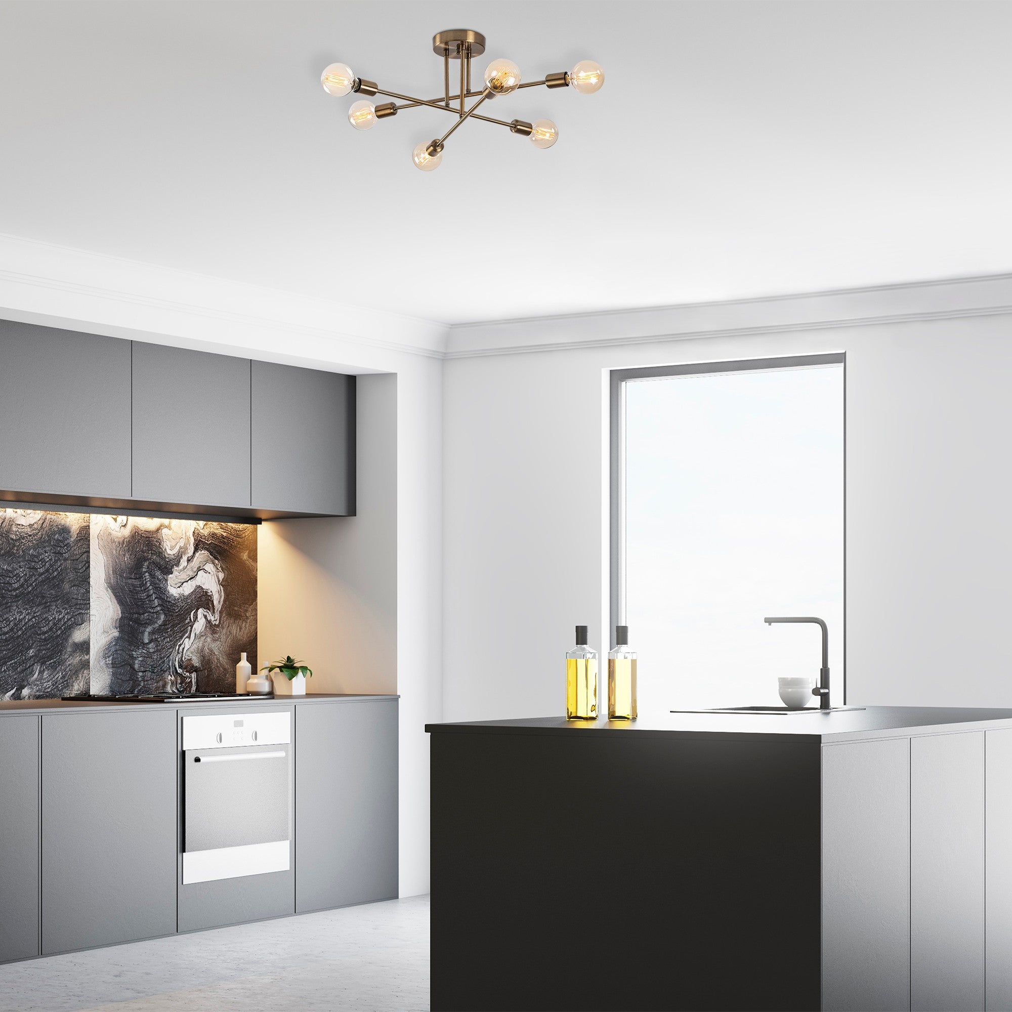 Candeeiro de Teto Vintage Elegante – 64 x 64 cm – Cor Sólida – Corpo em Metal