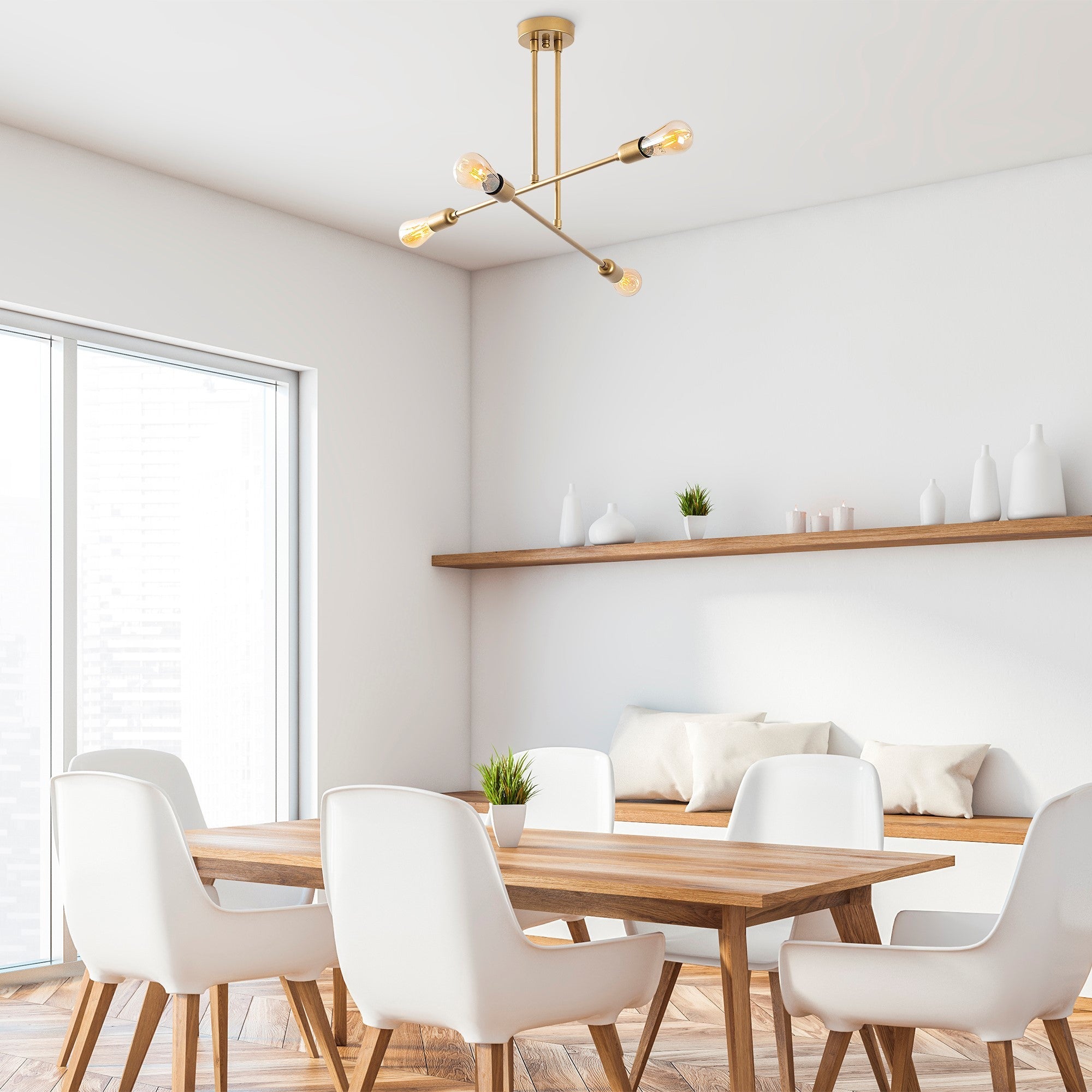 Candeeiro de Teto Dourado Elegante, 70 cm de Diâmetro, Altura Ajustável, Corpo em Metal, 4 x E27 máx. 40 W | Design Glamouroso para Espaços Modernos | Classificação IP20