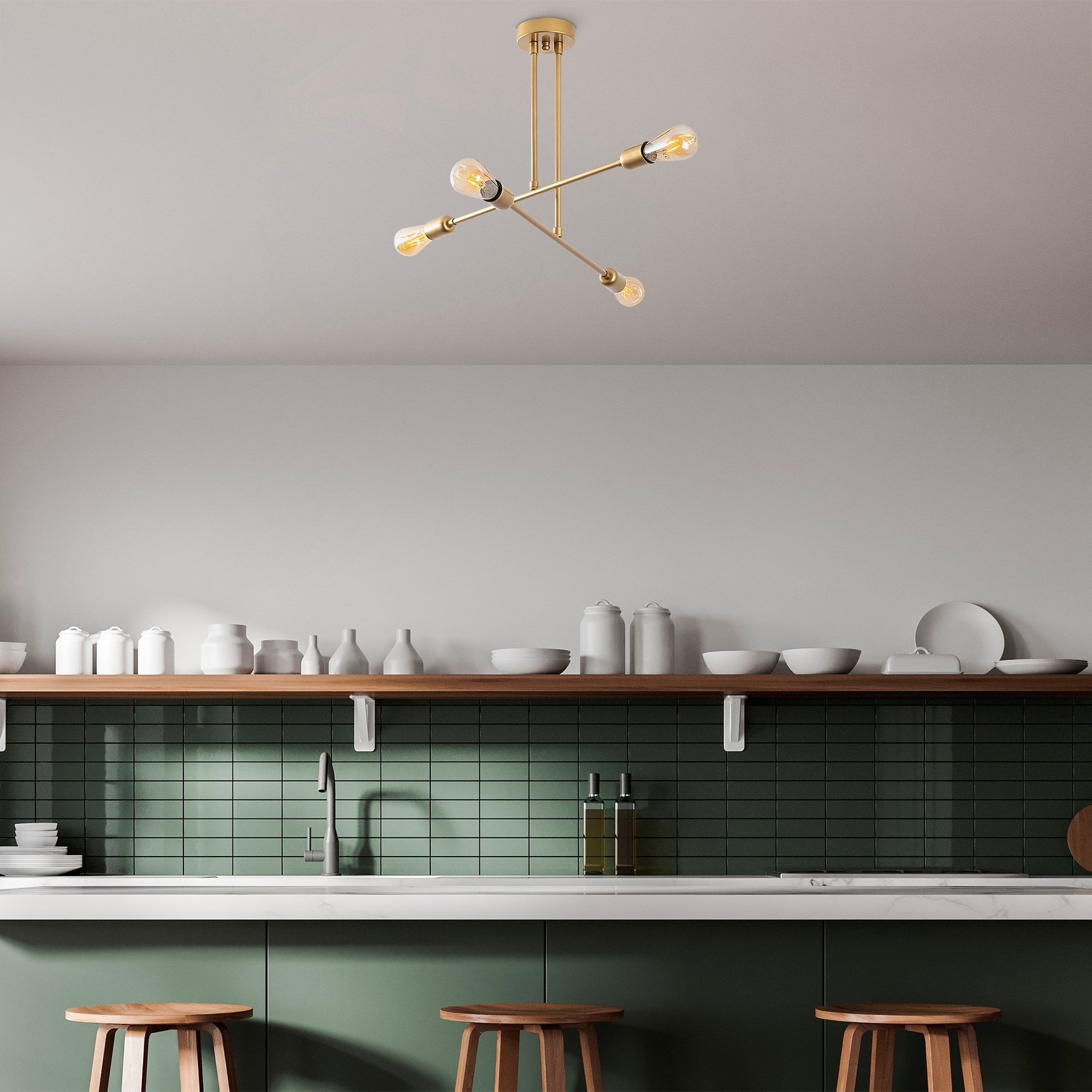 Candeeiro de Teto Dourado Elegante, 70 cm de Diâmetro, Altura Ajustável, Corpo em Metal, 4 x E27 máx. 40 W | Design Glamouroso para Espaços Modernos | Classificação IP20