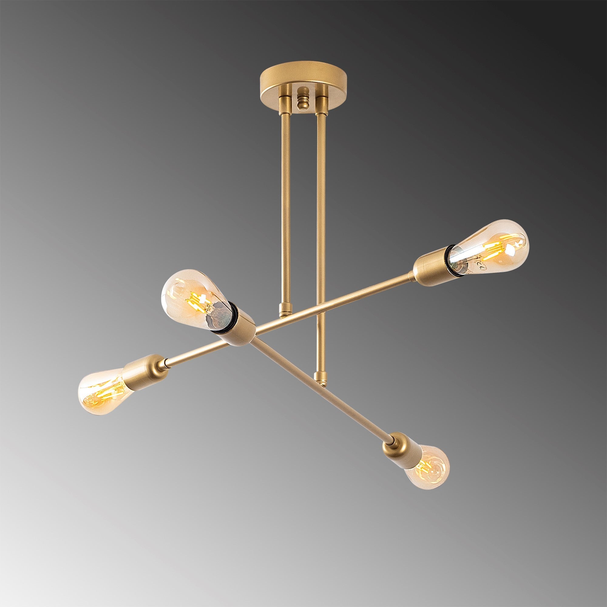 Candeeiro de Teto Dourado Elegante, 70 cm de Diâmetro, Altura Ajustável, Corpo em Metal, 4 x E27 máx. 40 W | Design Glamouroso para Espaços Modernos | Classificação IP20