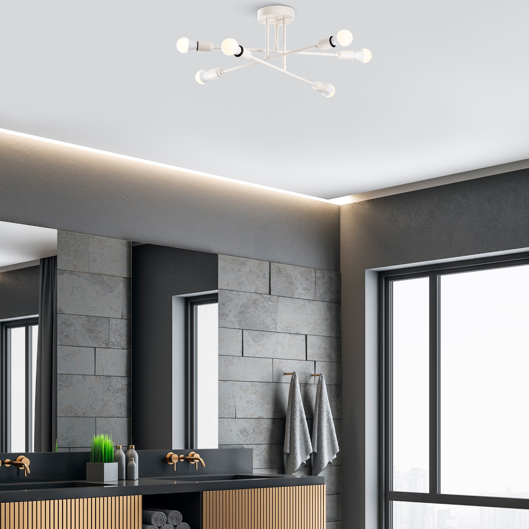 Candeeiro de Teto Elegante em Creme, Corpo em Ferro, 64 x 64 cm, Altura 30 cm, E27 Máx. 40 W, Inclui Instruções de Instalação | Iluminação Elegante para Espaços Modernos