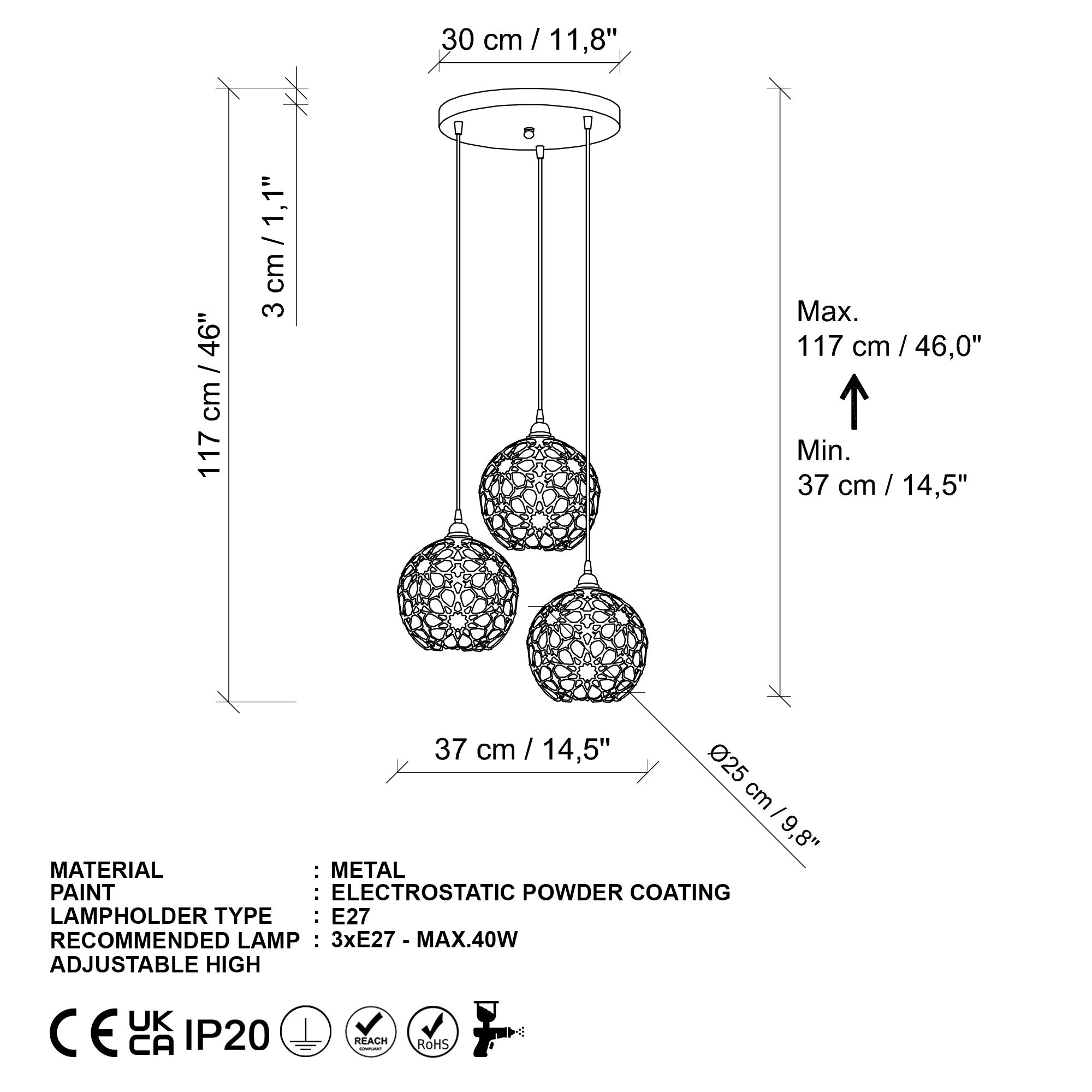 Candeeiro de Teto  - Selcuklu - Preto