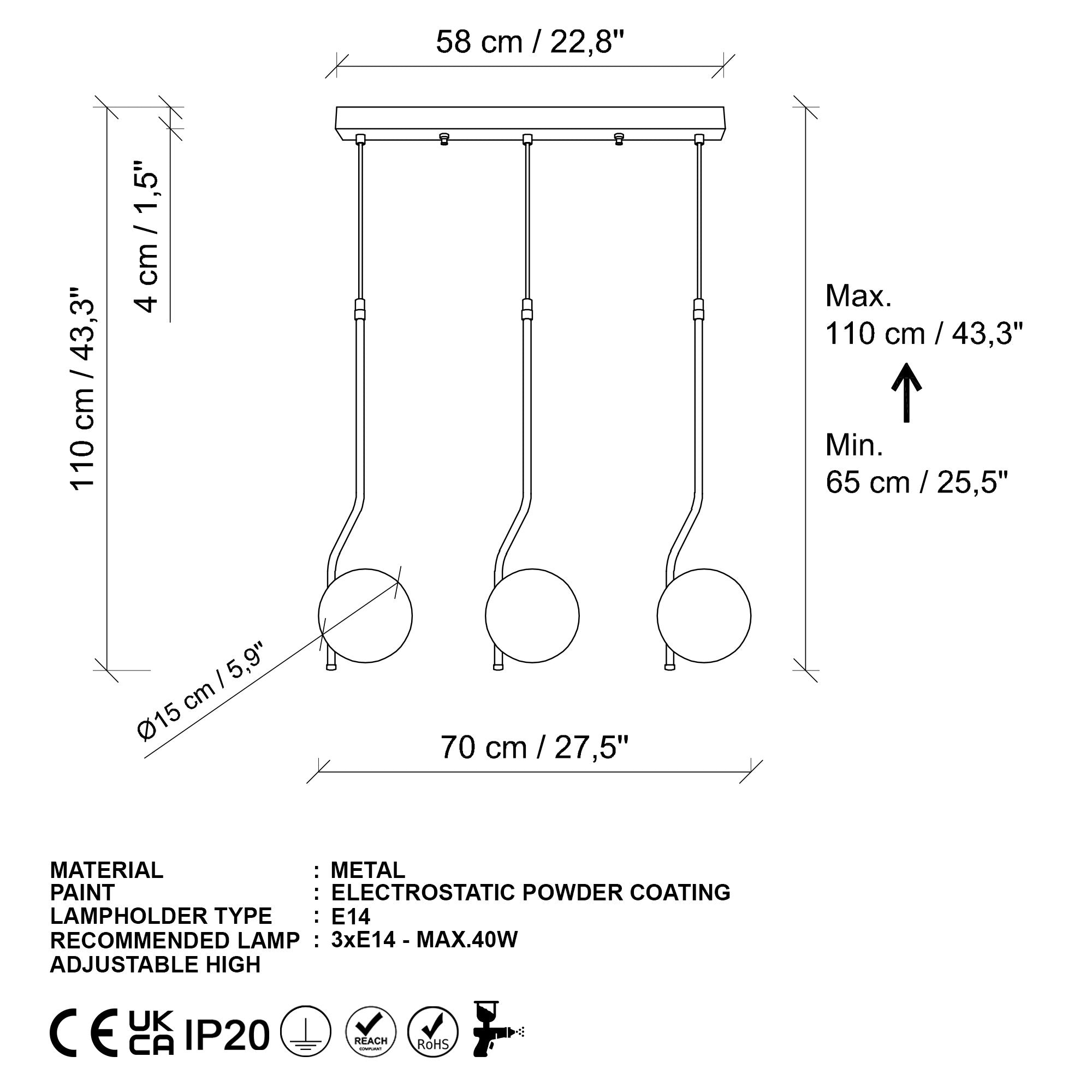 Candeeiro de Teto  - Tulıp - Preto