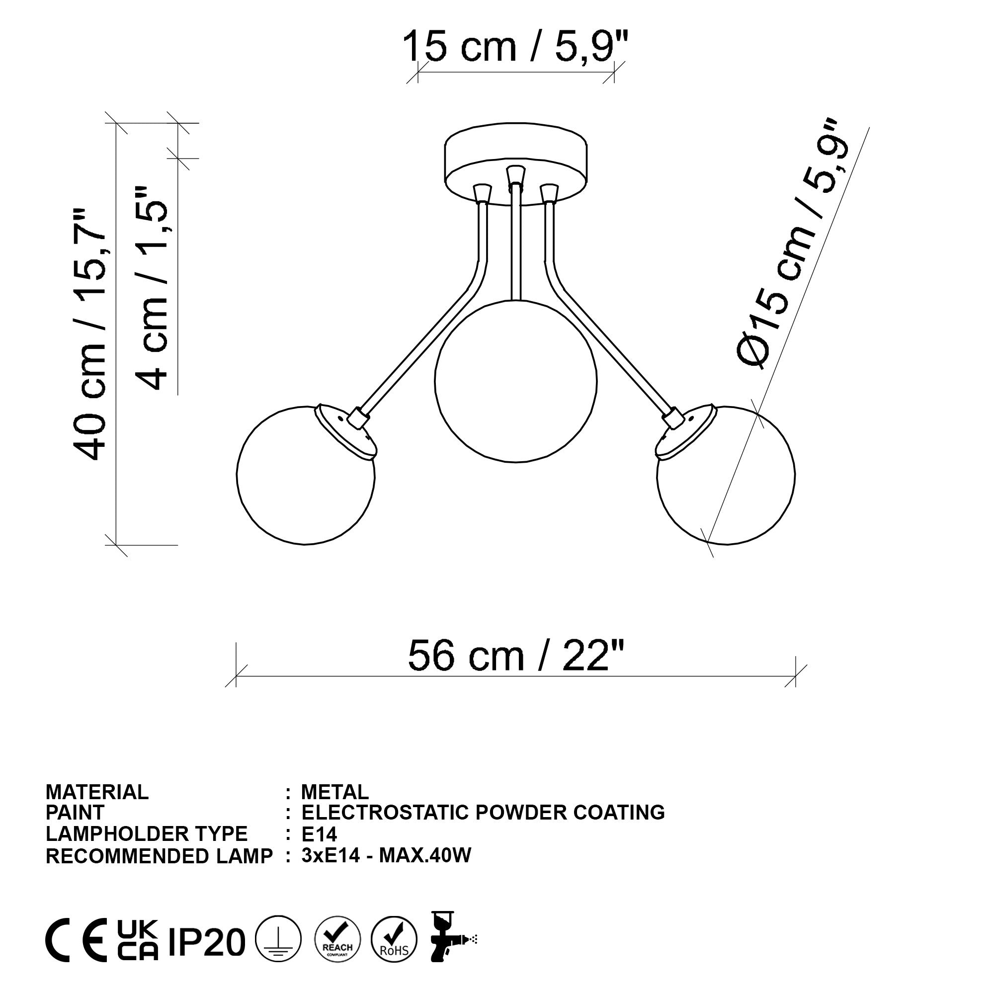 Candeeiro de Teto  - Orıon - Preto
