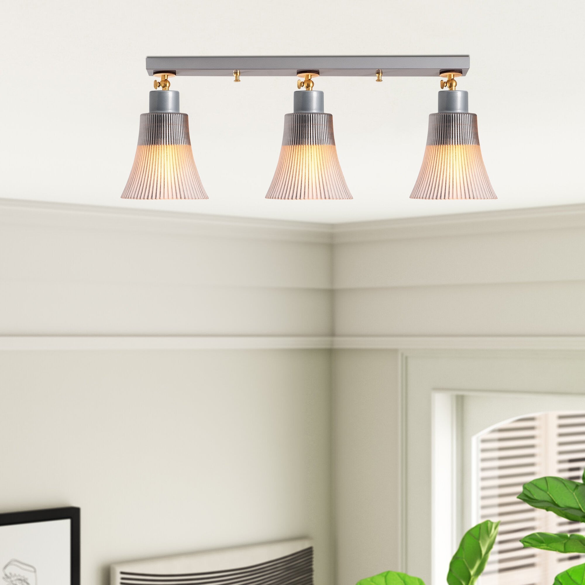 Candeeiro de Teto Escandinavo, Corpo de Metal com Tampa de Vidro e Base de Madeira, 62 cm de Diâmetro, 22 cm de Altura | Design Elegante em Prata para Espaços Modernos, IP20