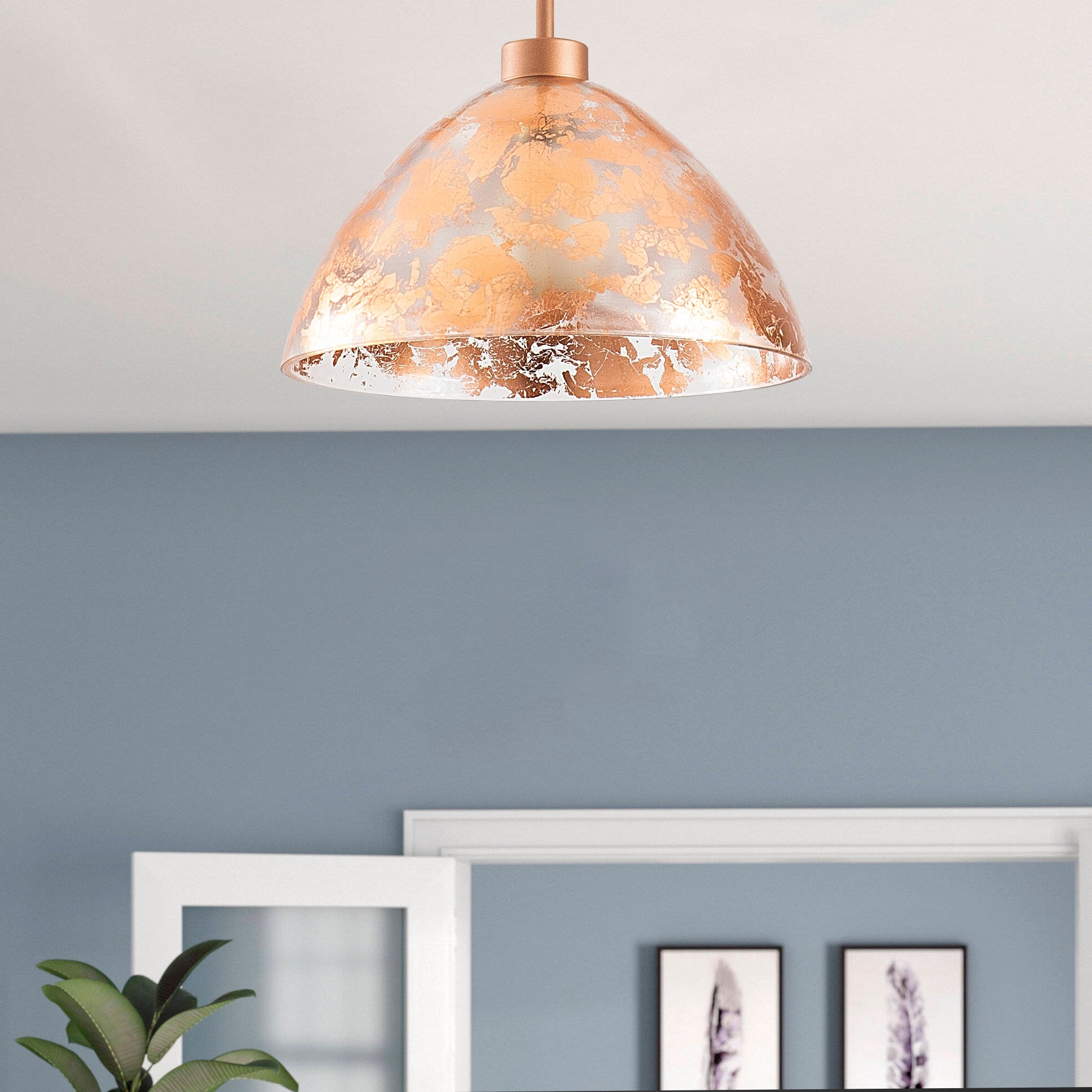 Candeeiro de Teto Barroco Elegante, Acabamento em Cobre, 34 cm de Diâmetro, 37 cm de Altura | Corpo em Metal, Tampa de Vidro, Soquete E27, Máx. 40 W | Iluminação Glamourosa para Decoração de Casa