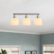 Candeeiro de Teto Escandinavo Elegante, Acabamento Prateado, 68 cm de Diâmetro | Corpo em MDF, Tampa de Vidro, 3 Soquetes E27 | Iluminação Moderna para Casa e Escritório