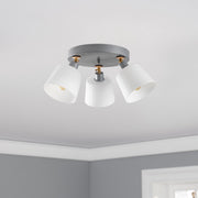 Candeeiro de Teto Escandinavo Elegante, Corpo em Metal, Acabamento Prateado, 50 cm de Diâmetro, 25 cm de Altura | 3 Soquetes E27, IP20 | Perfeito para Decoração Moderna