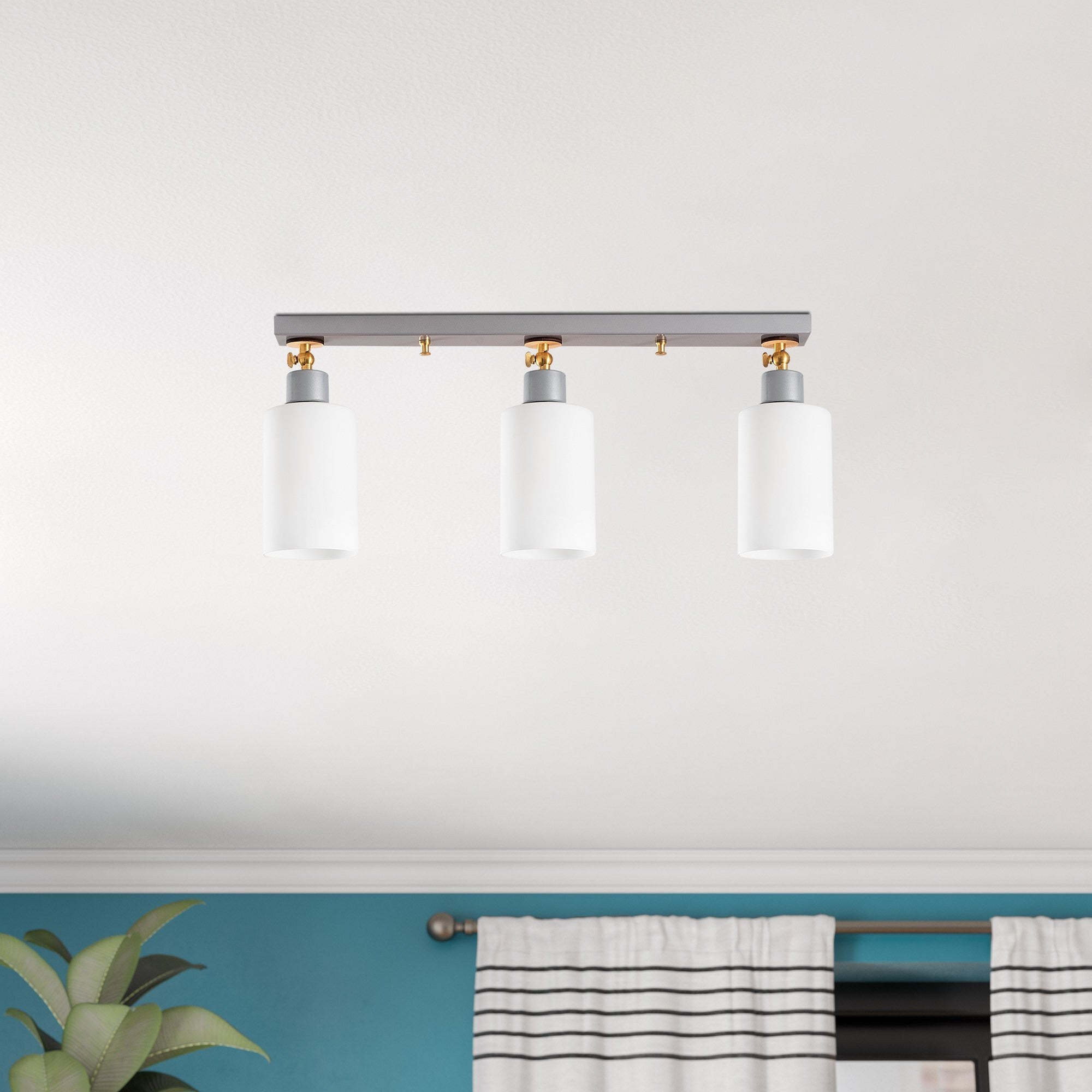 Candeeiro de Teto escandinavo elegante, corpo de metal, acabamento prateado, 64 cm de diâmetro, 25 cm de altura | 3 soquetes E27, iluminação elegante para espaços modernos