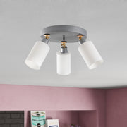 Candeeiro de Teto Escandinavo Elegante, Acabamento Prateado, 50 cm de Diâmetro | Corpo em MDF, Tampa de Vidro, 3 x E27 máx. 40 W | Iluminação Elegante para Espaços Modernos