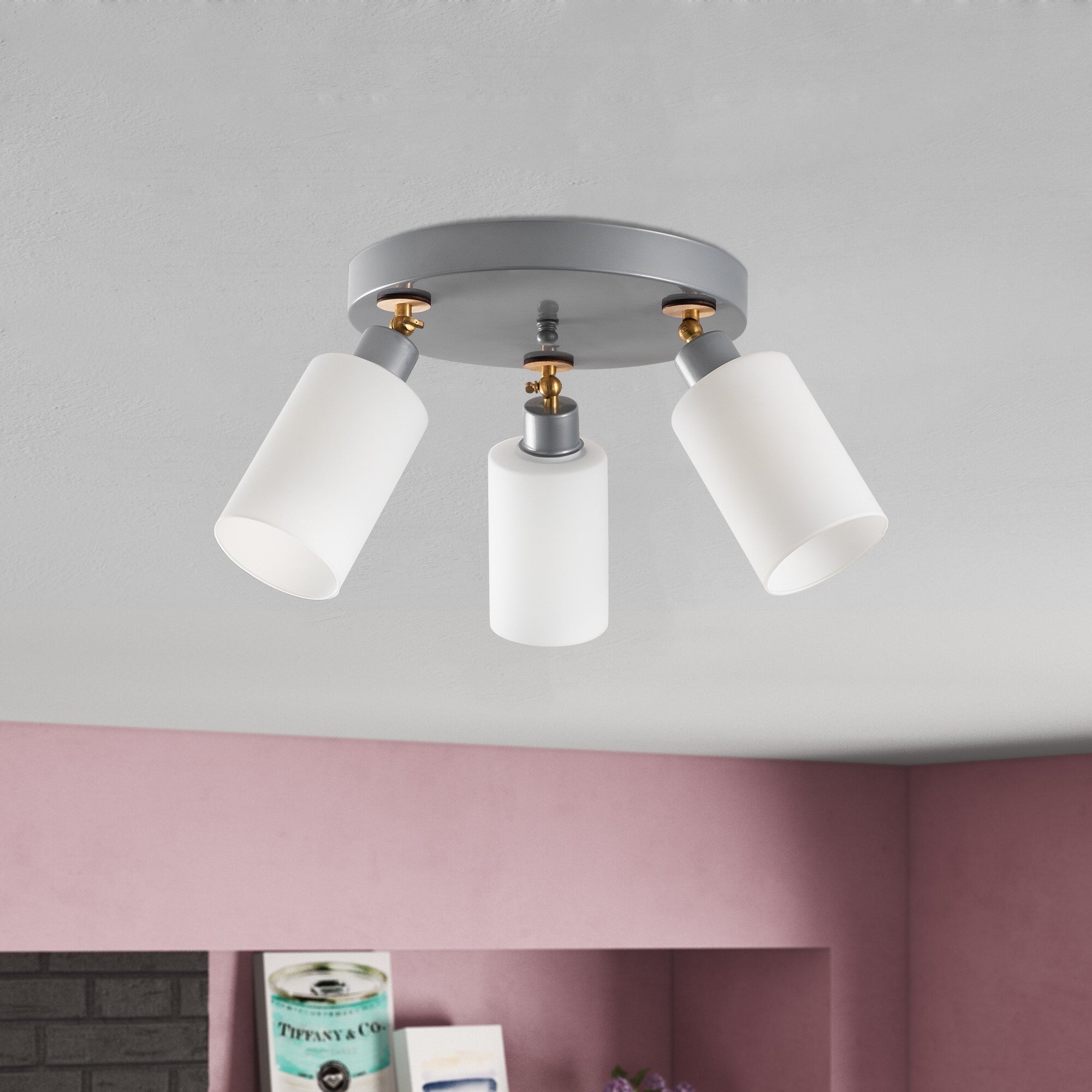 Candeeiro de Teto Escandinavo Elegante, Acabamento Prateado, 50 cm de Diâmetro | Corpo em MDF, Tampa de Vidro, 3 x E27 máx. 40 W | Iluminação Elegante para Espaços Modernos