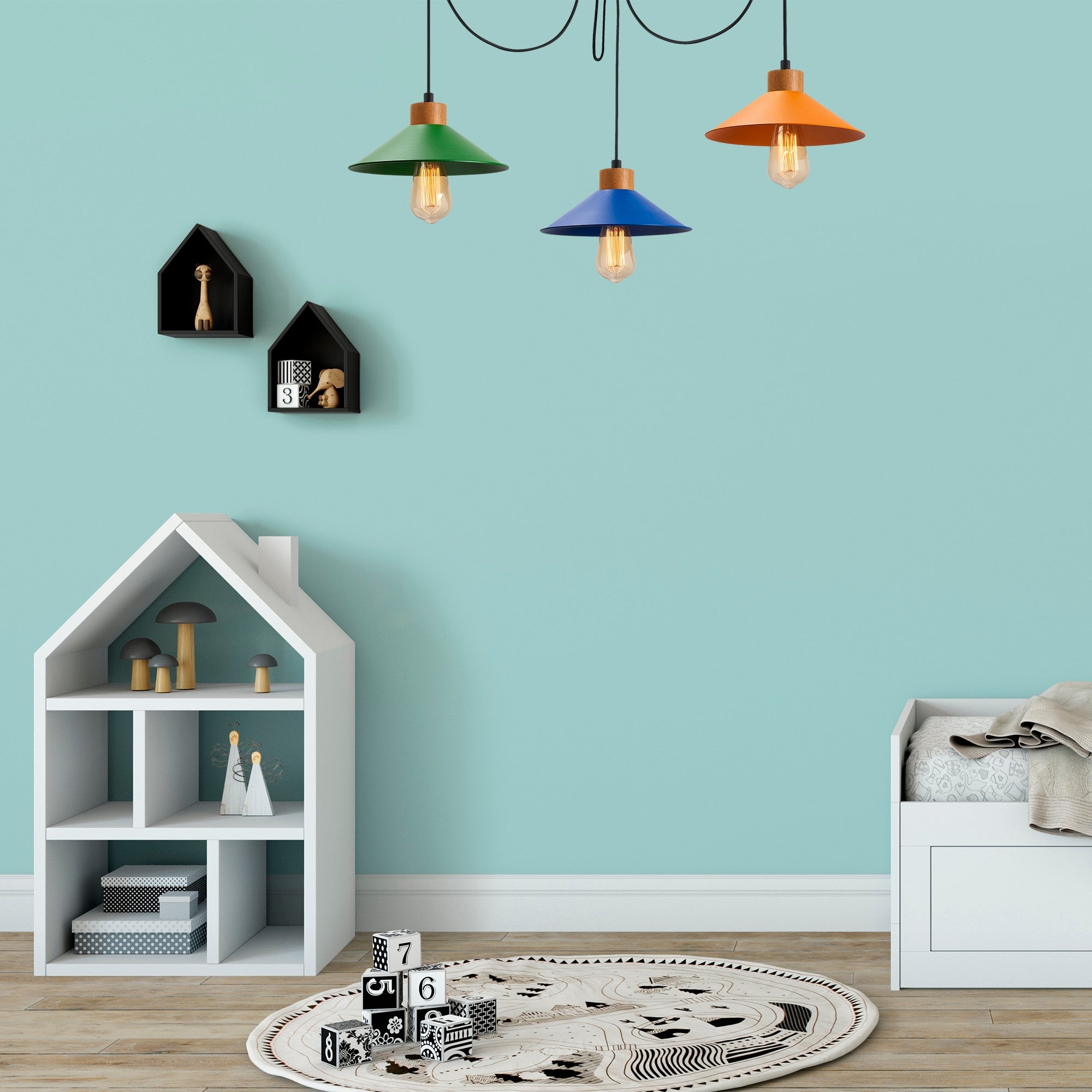 Candeeiro de Teto moderno com corpo de ferro e base de madeira de carpa, 114 x 24 cm, altura ajustável, 3 soquetes E27, design elegante para casa e escritório | IP20