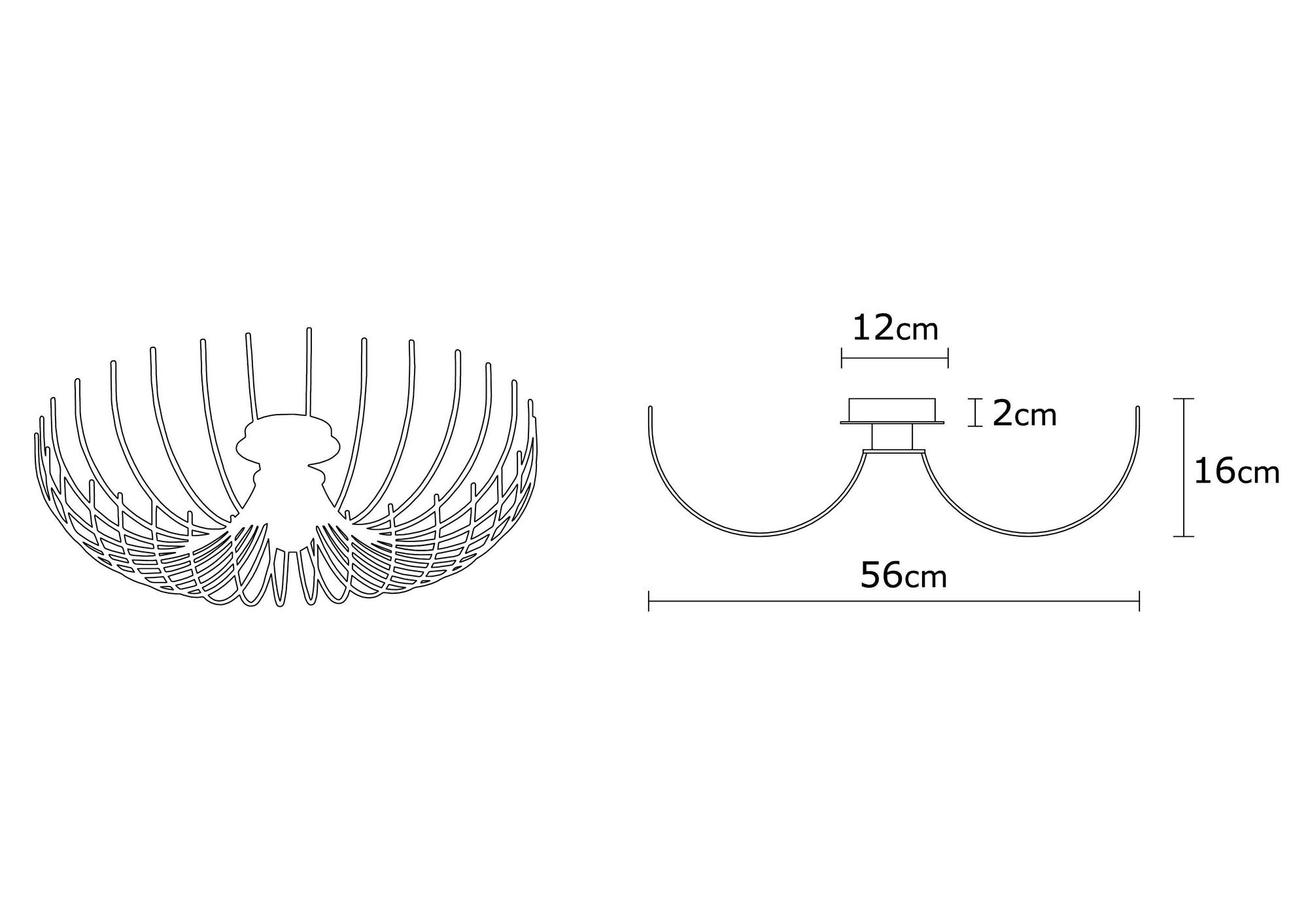 Candeeiro de Teto preto moderno, 56 cm de diâmetro, corpo de metal, soquete E27, 40 W máx., design elegante para casa e escritório, classificação IP20, solução de iluminação elegante