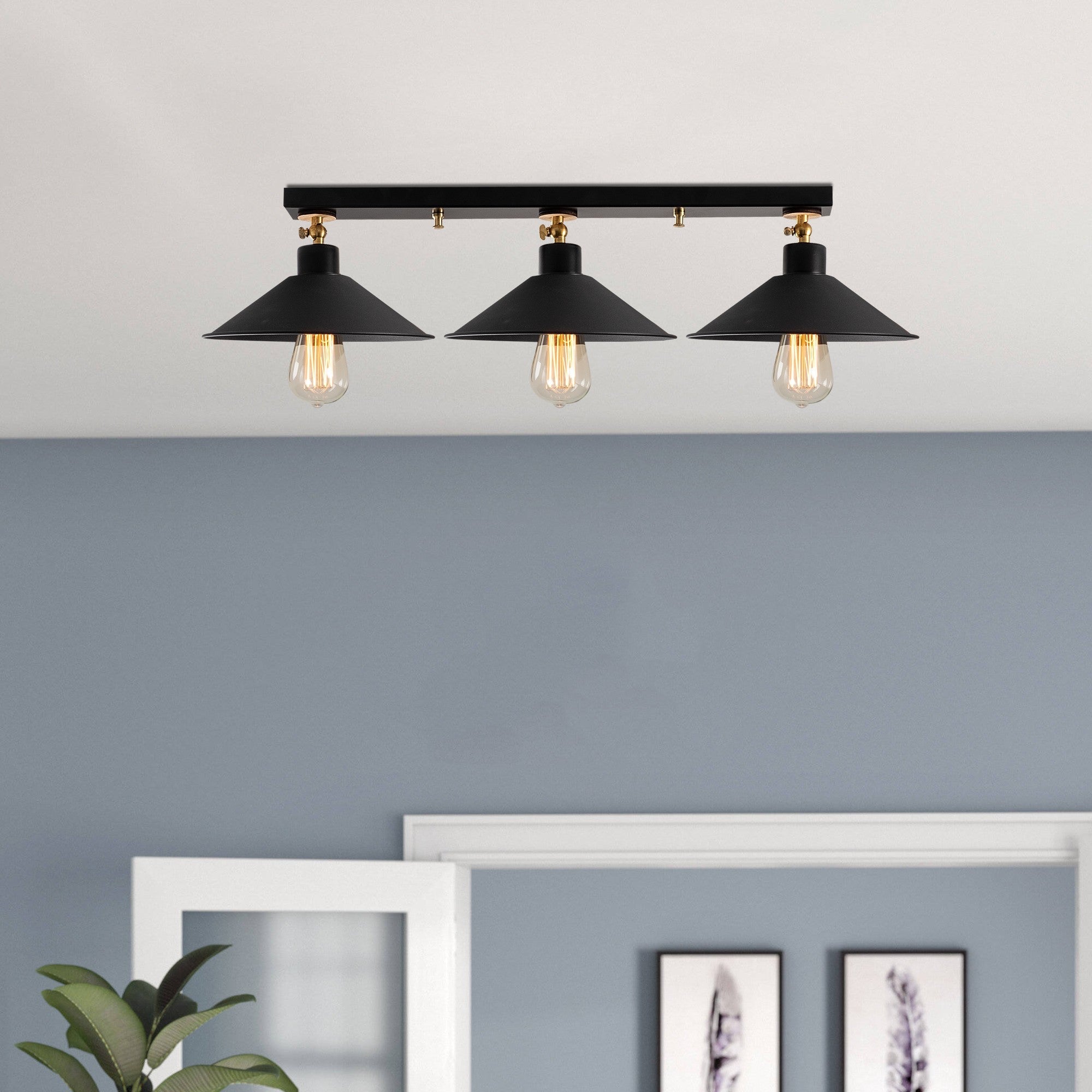 Candeeiro de Teto Industrial Moderno, Corpo em Metal Preto, 80 cm de Diâmetro, 17 cm de Altura | 3 x E27 Máx. 40 W | Iluminação Elegante para Decoração Escandinava