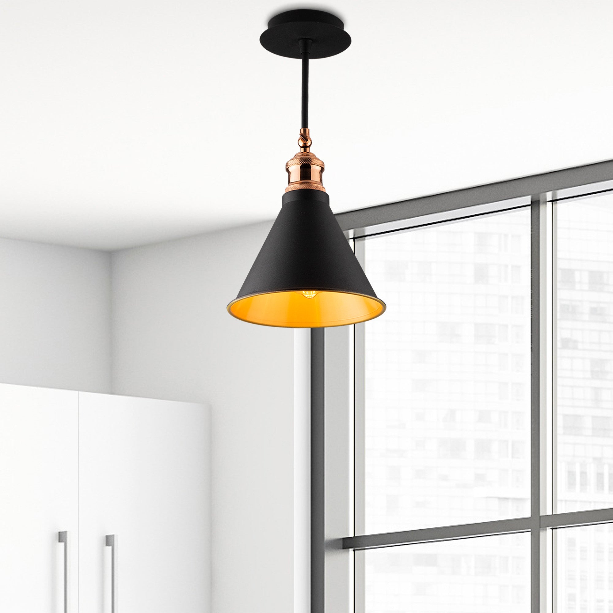 Candeeiro de Teto Preto Moderno, 20 cm de Diâmetro, 40 cm de Altura | Corpo em Metal, Soquete E27, IP20 | Design Industrial e Escandinavo Elegante para Decoração de Casa