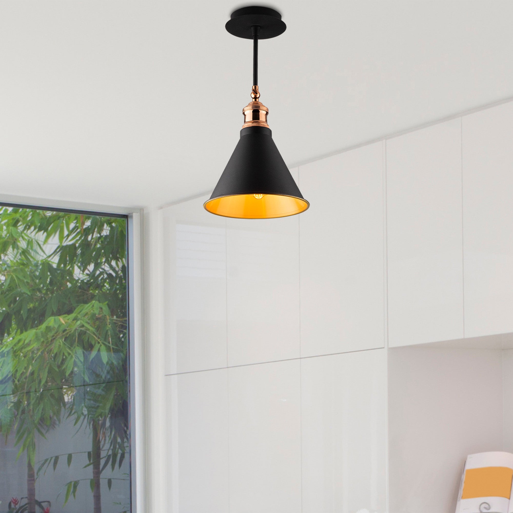 Candeeiro de Teto Preto Moderno, 20 cm de Diâmetro, 40 cm de Altura | Corpo em Metal, Soquete E27, IP20 | Design Industrial e Escandinavo Elegante para Decoração de Casa