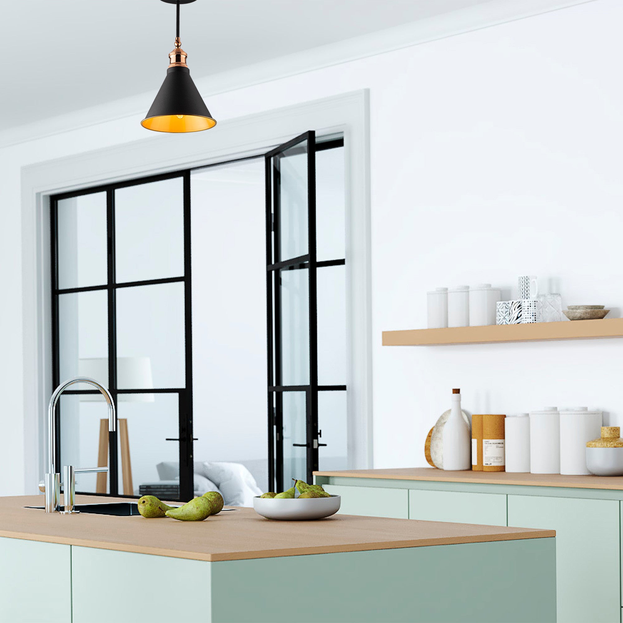 Candeeiro de Teto Preto Moderno, 20 cm de Diâmetro, 40 cm de Altura | Corpo em Metal, Soquete E27, IP20 | Design Industrial e Escandinavo Elegante para Decoração de Casa