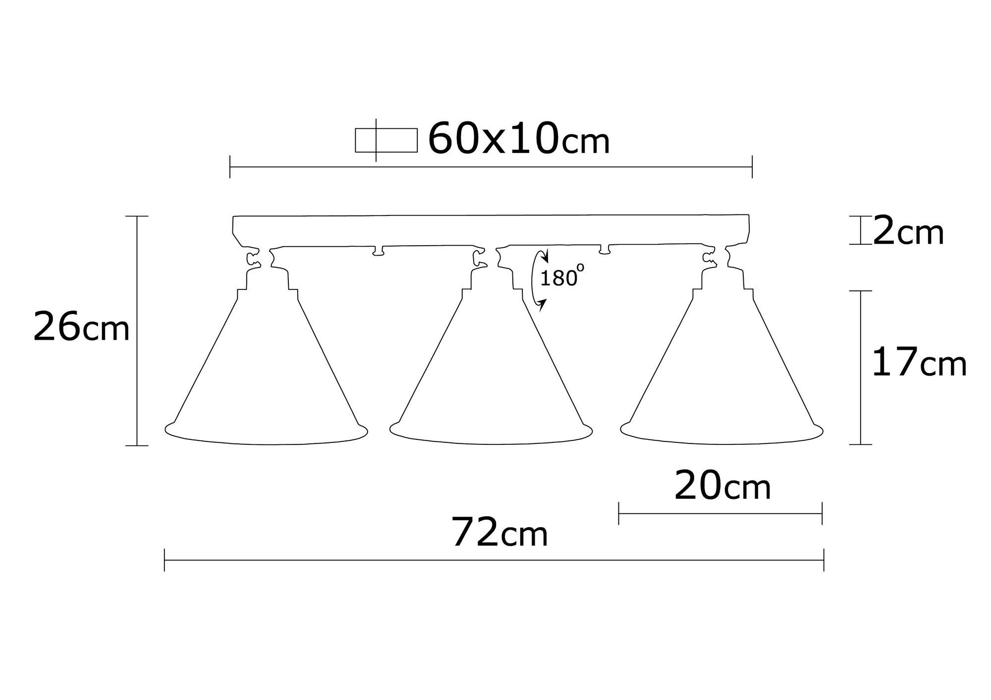 Candeeiro de Teto Industrial Moderno, Metal Preto, 72 cm de Diâmetro, 26 cm de Altura | 3 Soquetes E27, Design Escandinavo Elegante para Casa e Escritório