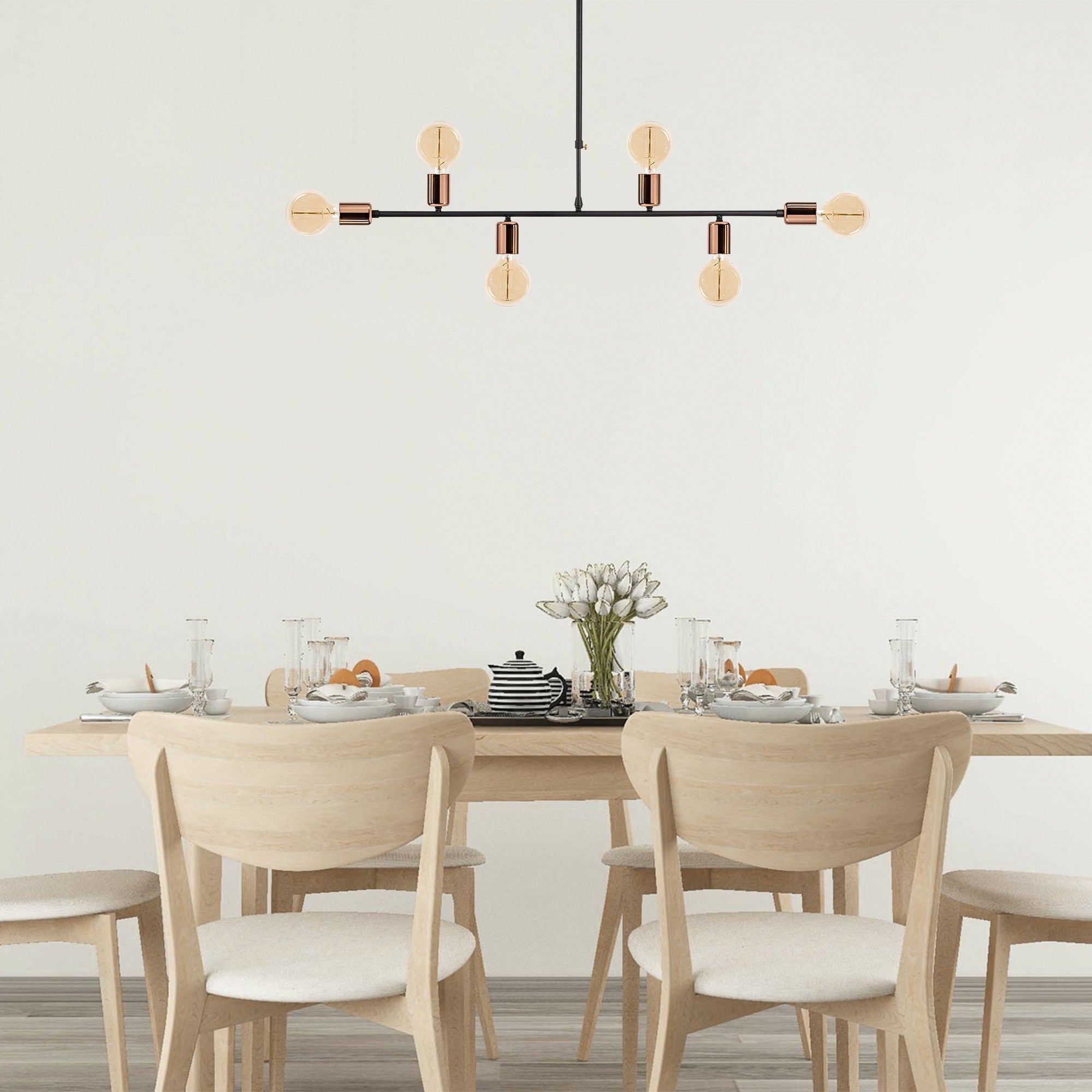 Candeeiro de Teto moderno de cobre, 94 cm de diâmetro, 61 cm de altura | Corpo de metal, 6 x E27 máx. 40 W | Iluminação elegante para casa e escritório, design inovador e estiloso