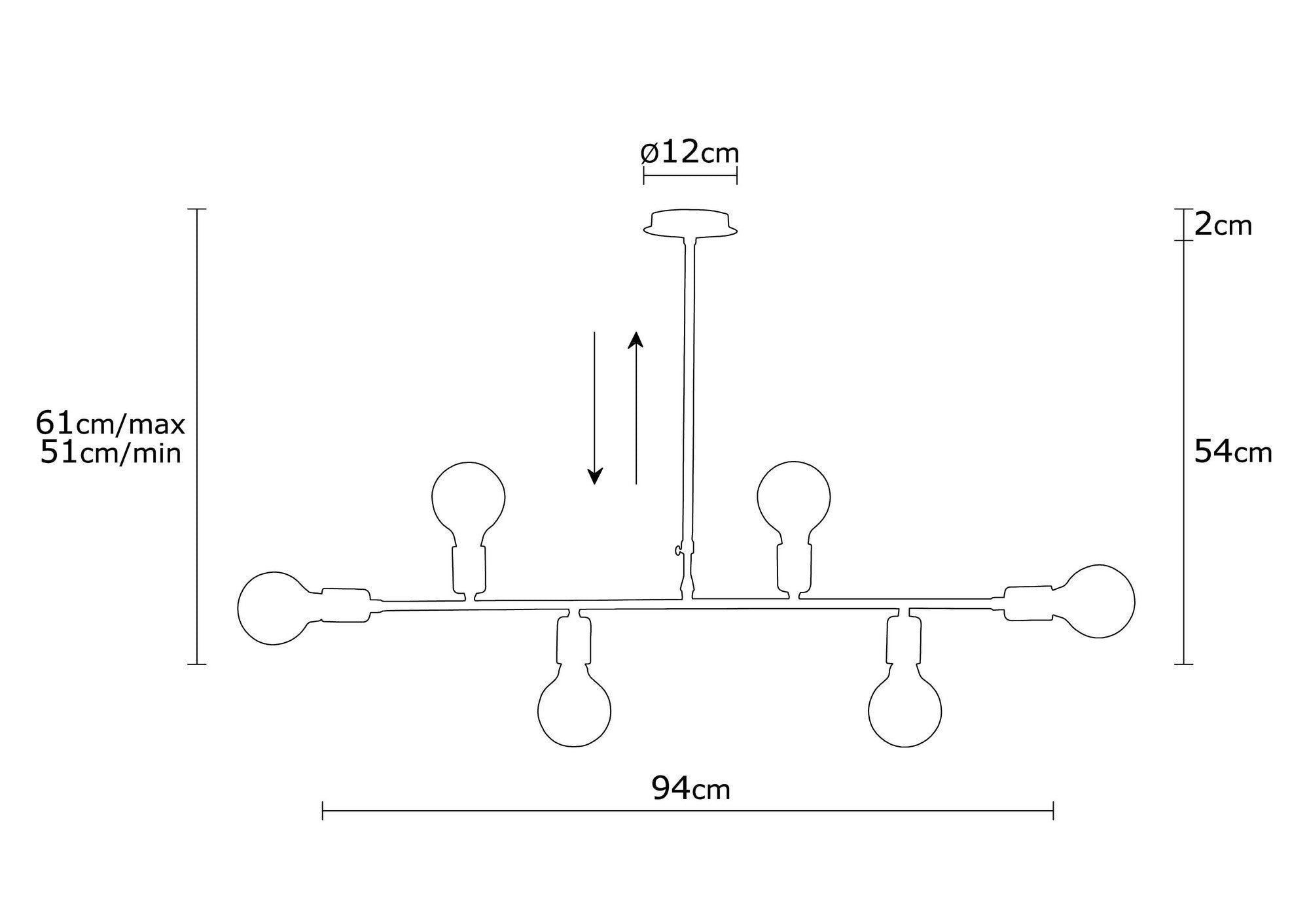 Candeeiro de Teto branco moderno, 94 cm de diâmetro, 61 cm de altura | Corpo de metal, 6 soquetes E27, design elegante para casa e escritório | Classificação IP20, iluminação elegante