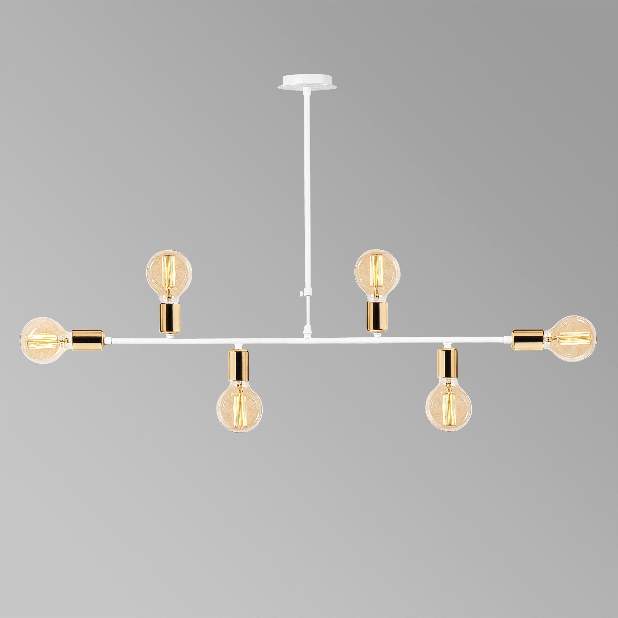 Candeeiro de Teto branco moderno, 94 cm de diâmetro, 61 cm de altura | Corpo de metal, 6 soquetes E27, design elegante para casa e escritório | Classificação IP20, iluminação elegante