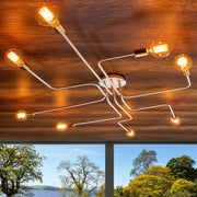 Candeeiro de Teto branco moderno, 190 cm de diâmetro, 15 cm de altura | Corpo de ferro, 8 soquetes E27, design elegante para casa e escritório | Classificação IP20, iluminação elegante