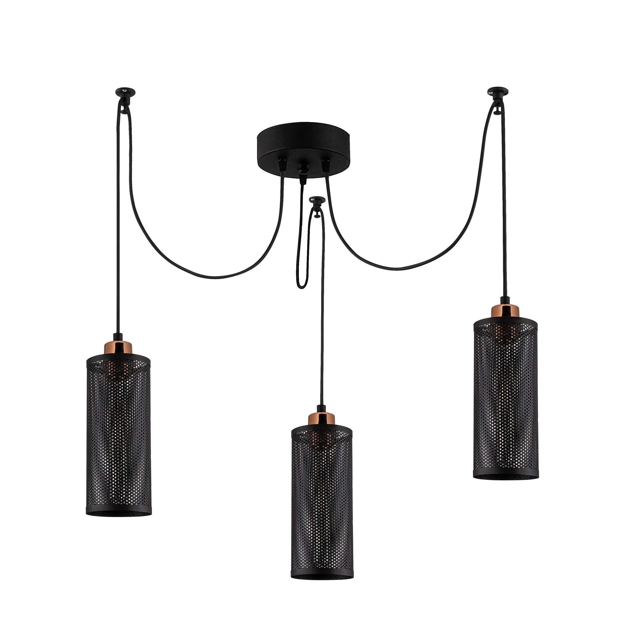 Candeeiro de Teto Industrial Moderno, Preto e Bronze, 100 x 10 cm, Altura Ajustável 114 cm, 3 x E27 Máx. 40 W, Iluminação Elegante para Casa e Escritório