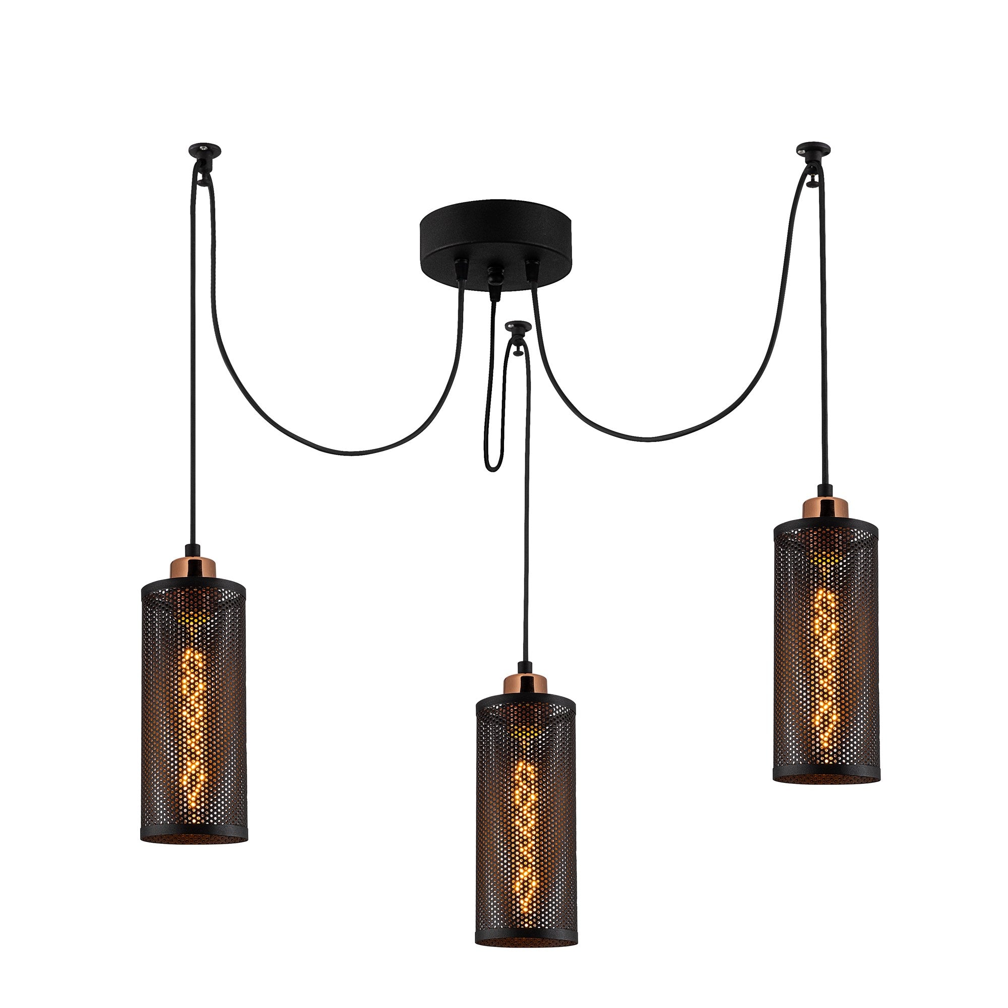 Candeeiro de Teto Industrial Moderno, Preto e Bronze, 100 x 10 cm, Altura Ajustável 114 cm, 3 x E27 Máx. 40 W, Iluminação Elegante para Casa e Escritório