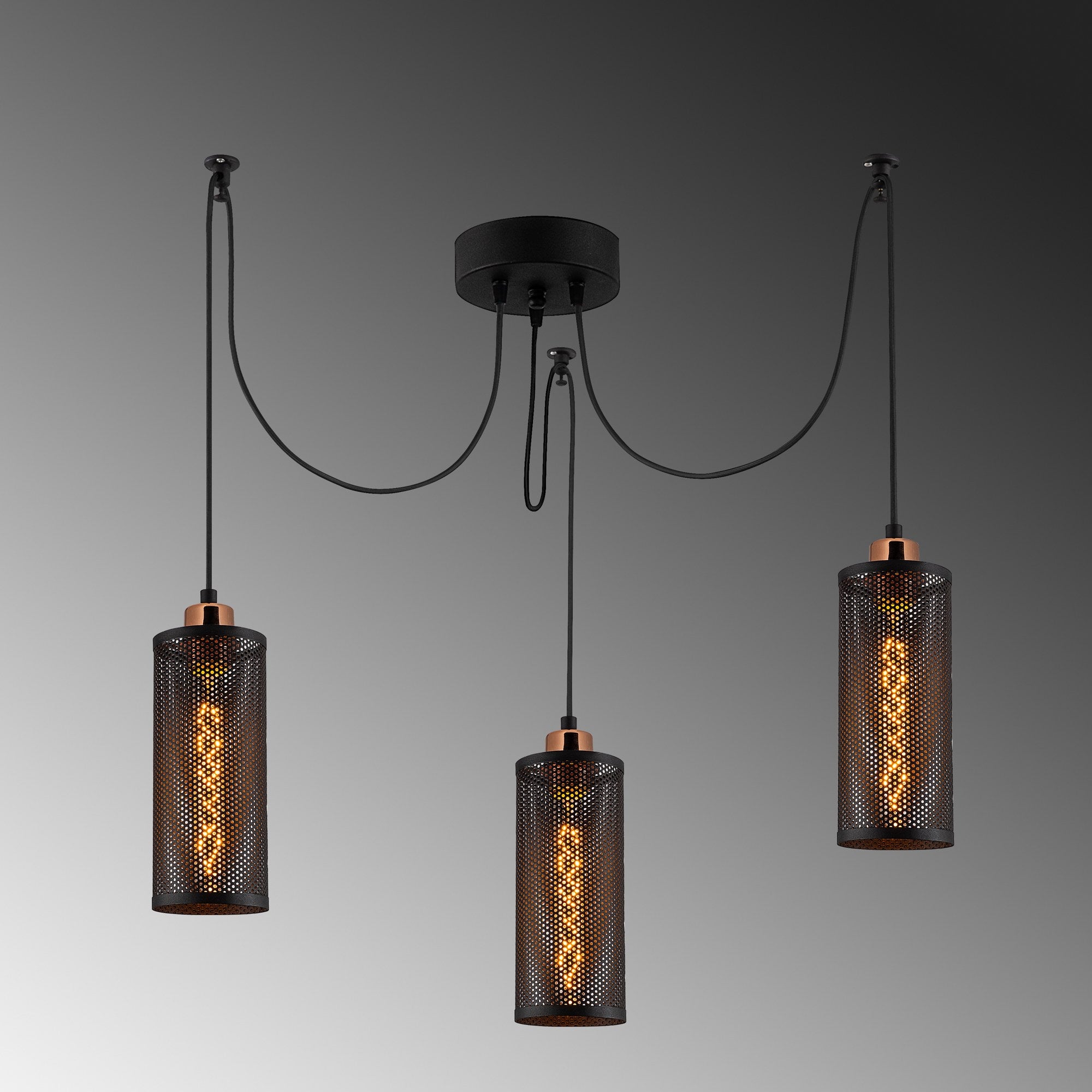 Candeeiro de Teto Industrial Moderno, Preto e Bronze, 100 x 10 cm, Altura Ajustável 114 cm, 3 x E27 Máx. 40 W, Iluminação Elegante para Casa e Escritório