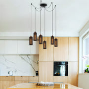 Candeeiro de Teto Industrial Moderno, Preto e Bronze, 130 x 10 cm, Altura 114 cm | Ajustável, 6 x E27 Máx. 40 W, Design Elegante para Casa e Escritório