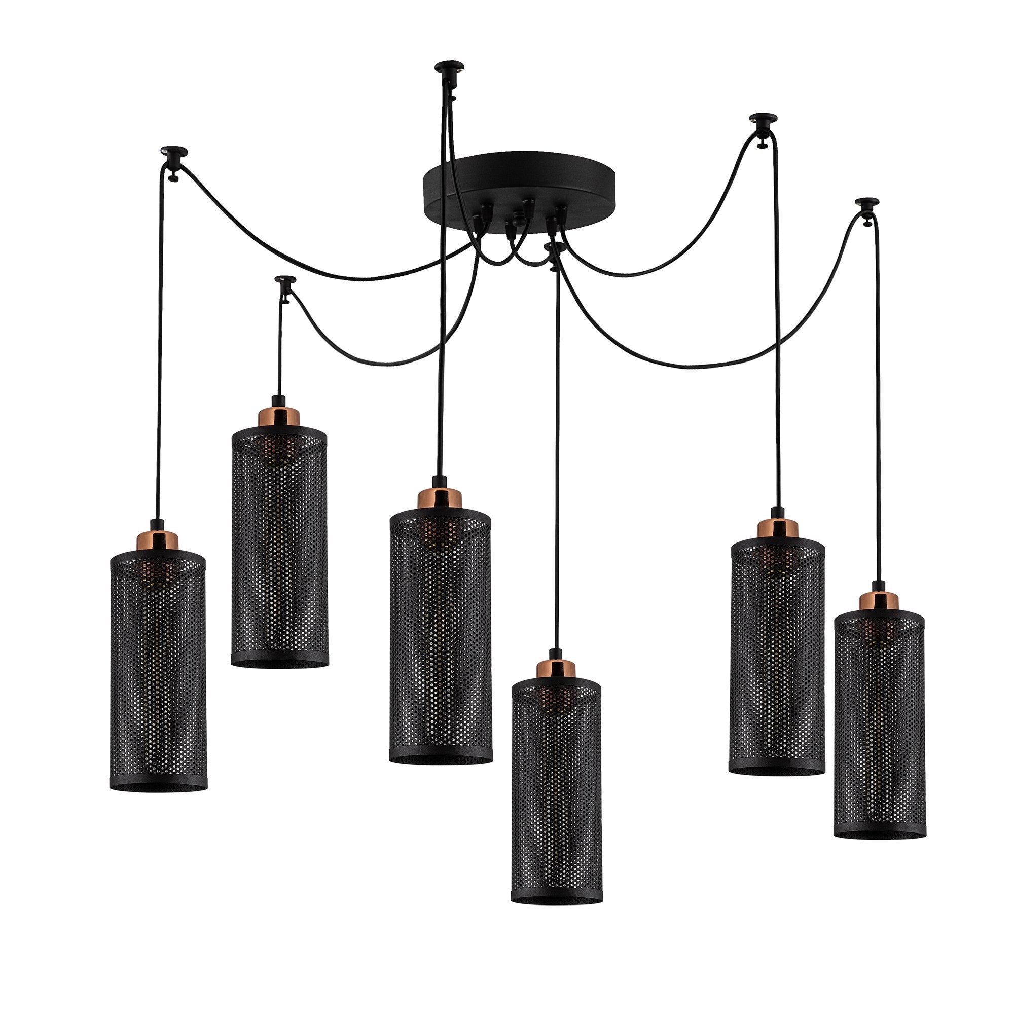 Candeeiro de Teto Industrial Moderno, Preto e Bronze, 130 x 10 cm, Altura 114 cm | Ajustável, 6 x E27 Máx. 40 W, Design Elegante para Casa e Escritório