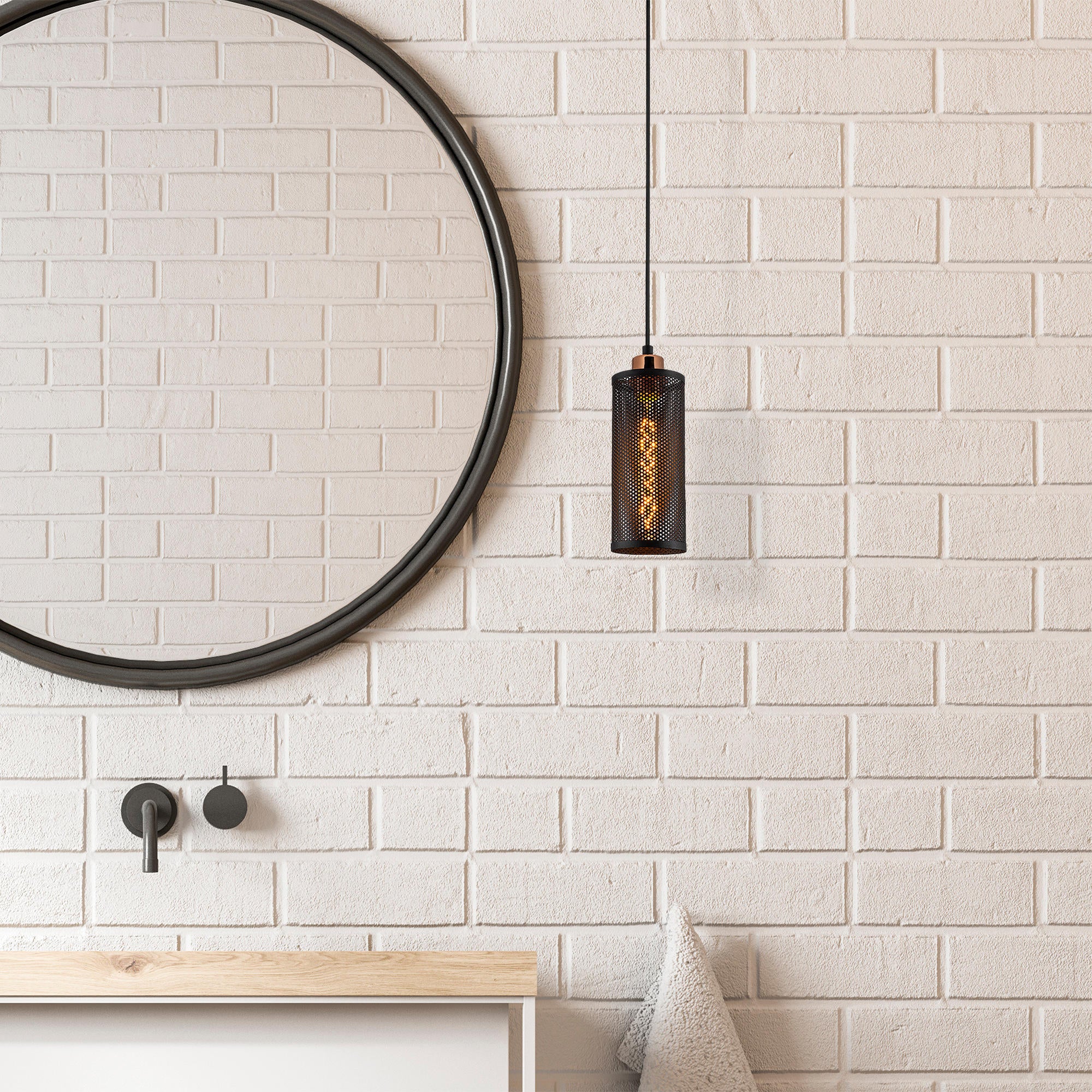 Candeeiro de Teto elegante em preto e bronze, 10 cm de diâmetro, 116 cm de altura | Ajustável, soquete E27, IP20 | Perfeito para decoração industrial moderna e escandinava