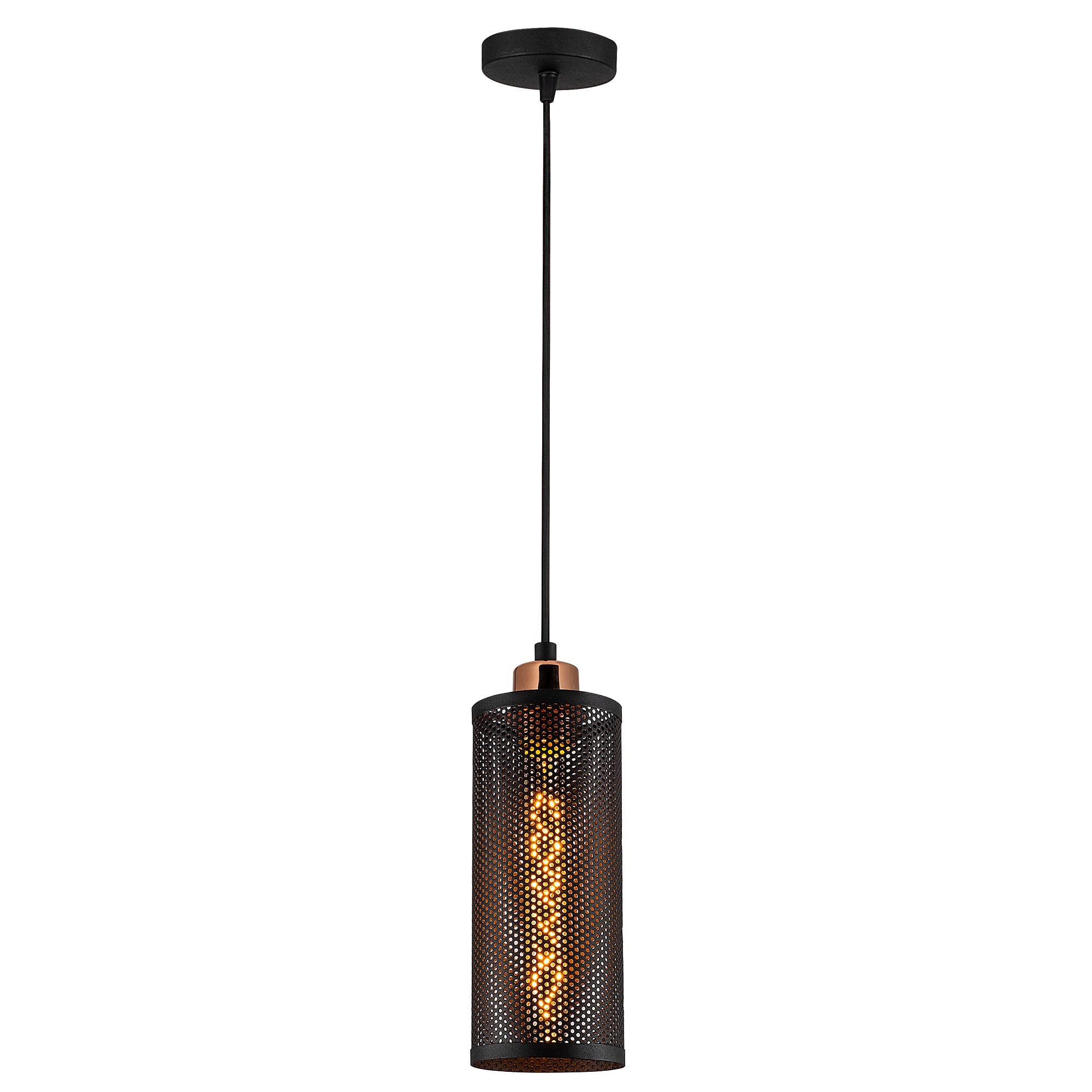 Candeeiro de Teto elegante em preto e bronze, 10 cm de diâmetro, 116 cm de altura | Ajustável, soquete E27, IP20 | Perfeito para decoração industrial moderna e escandinava