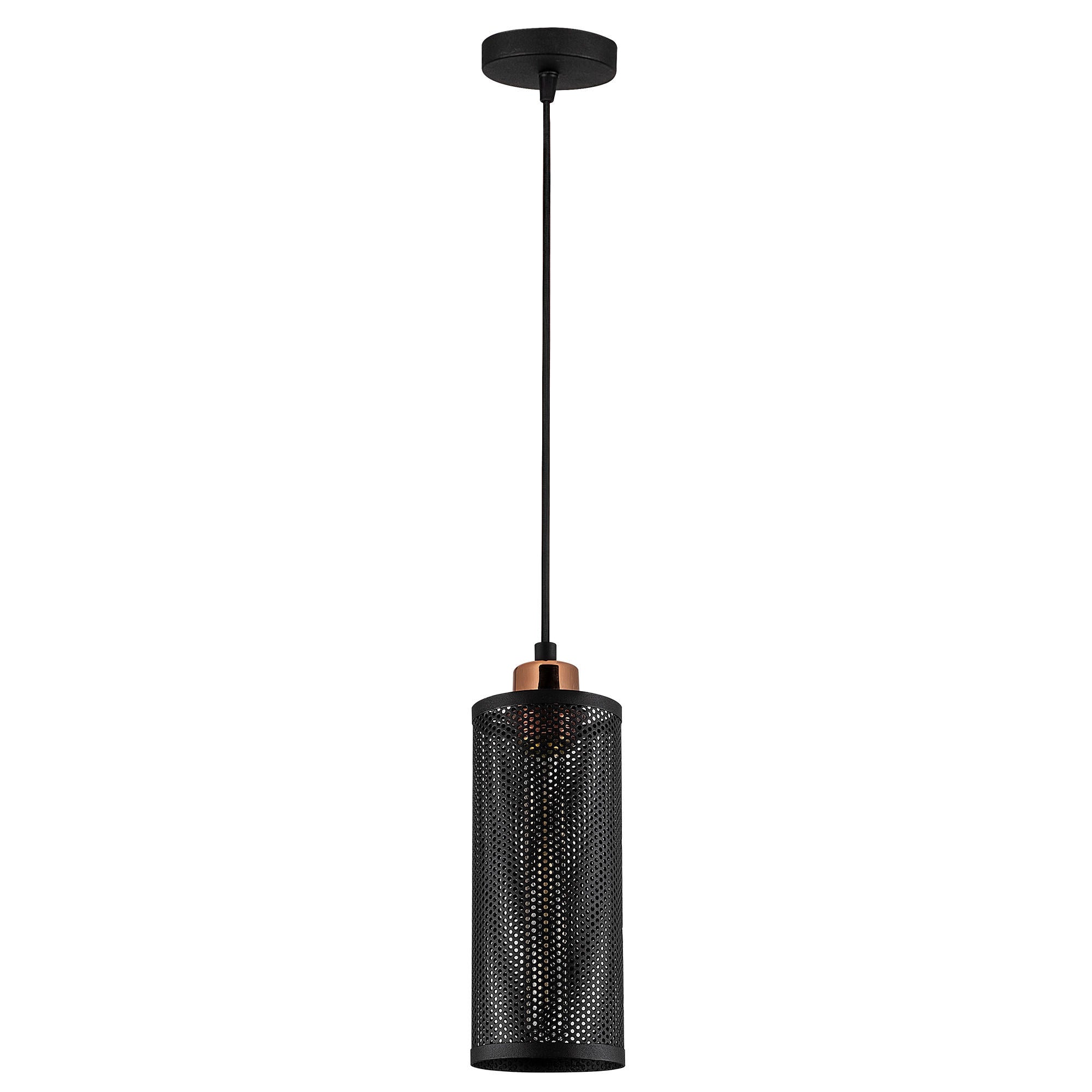 Candeeiro de Teto elegante em preto e bronze, 10 cm de diâmetro, 116 cm de altura | Ajustável, soquete E27, IP20 | Perfeito para decoração industrial moderna e escandinava