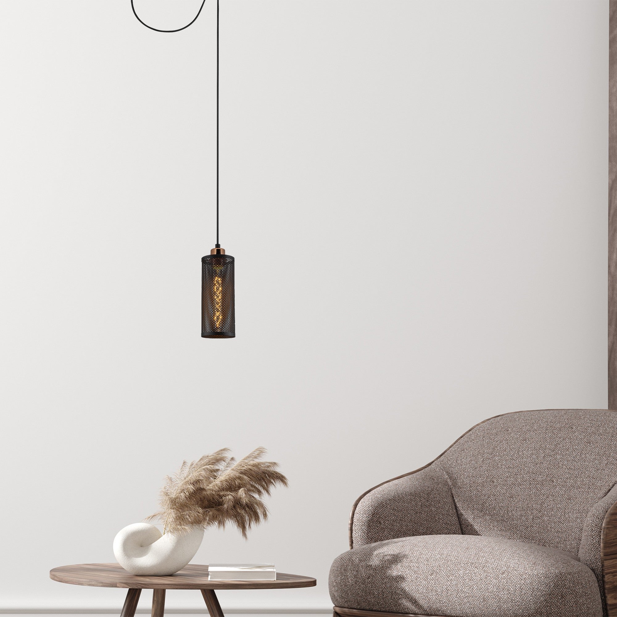 Candeeiro de Teto Elegante Preto e Bronze, 50 cm de Diâmetro, Altura Ajustável, Soquete E27, Design Industrial Moderno | Perfeito para Decoração de Casa e Escritório