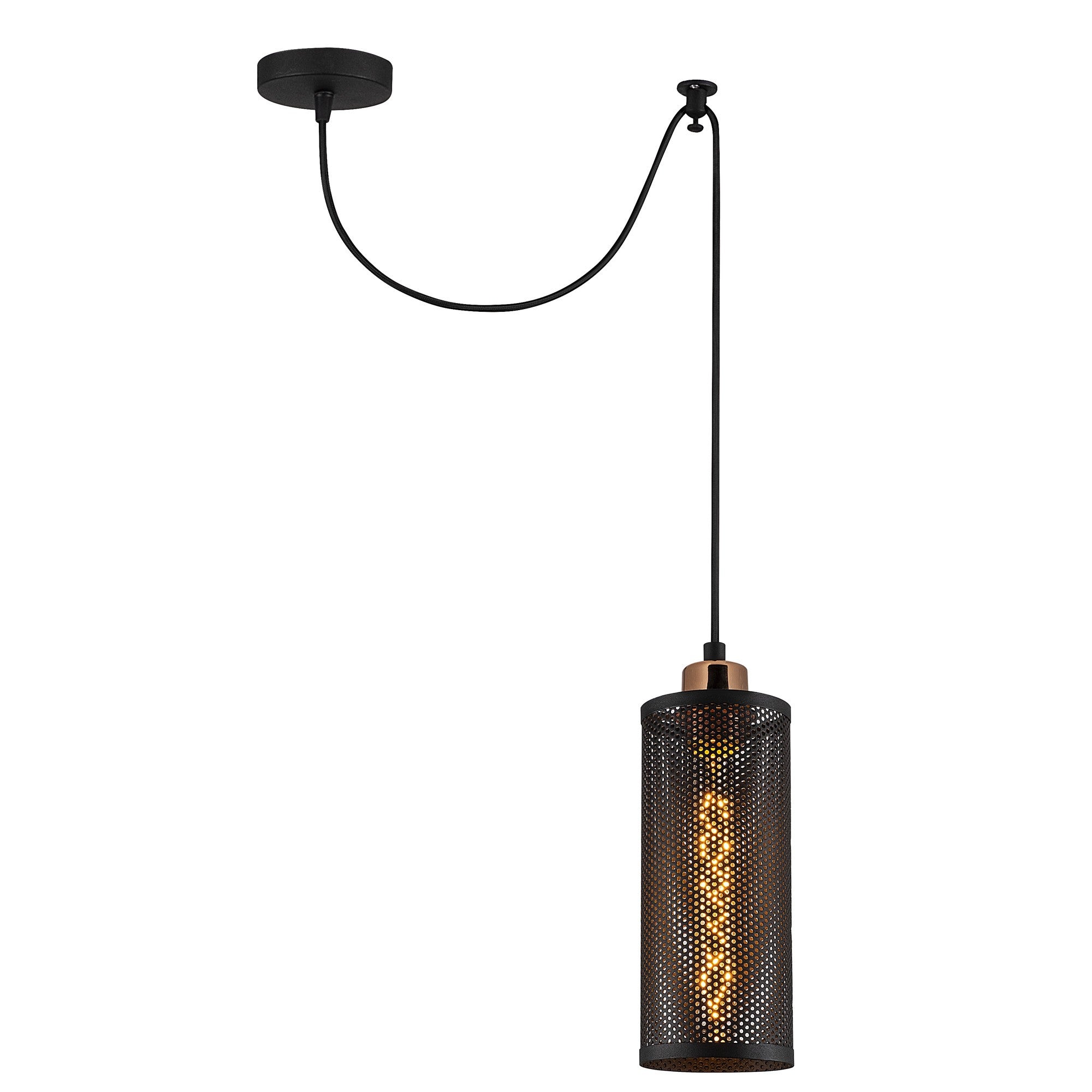 Candeeiro de Teto Elegante Preto e Bronze, 50 cm de Diâmetro, Altura Ajustável, Soquete E27, Design Industrial Moderno | Perfeito para Decoração de Casa e Escritório