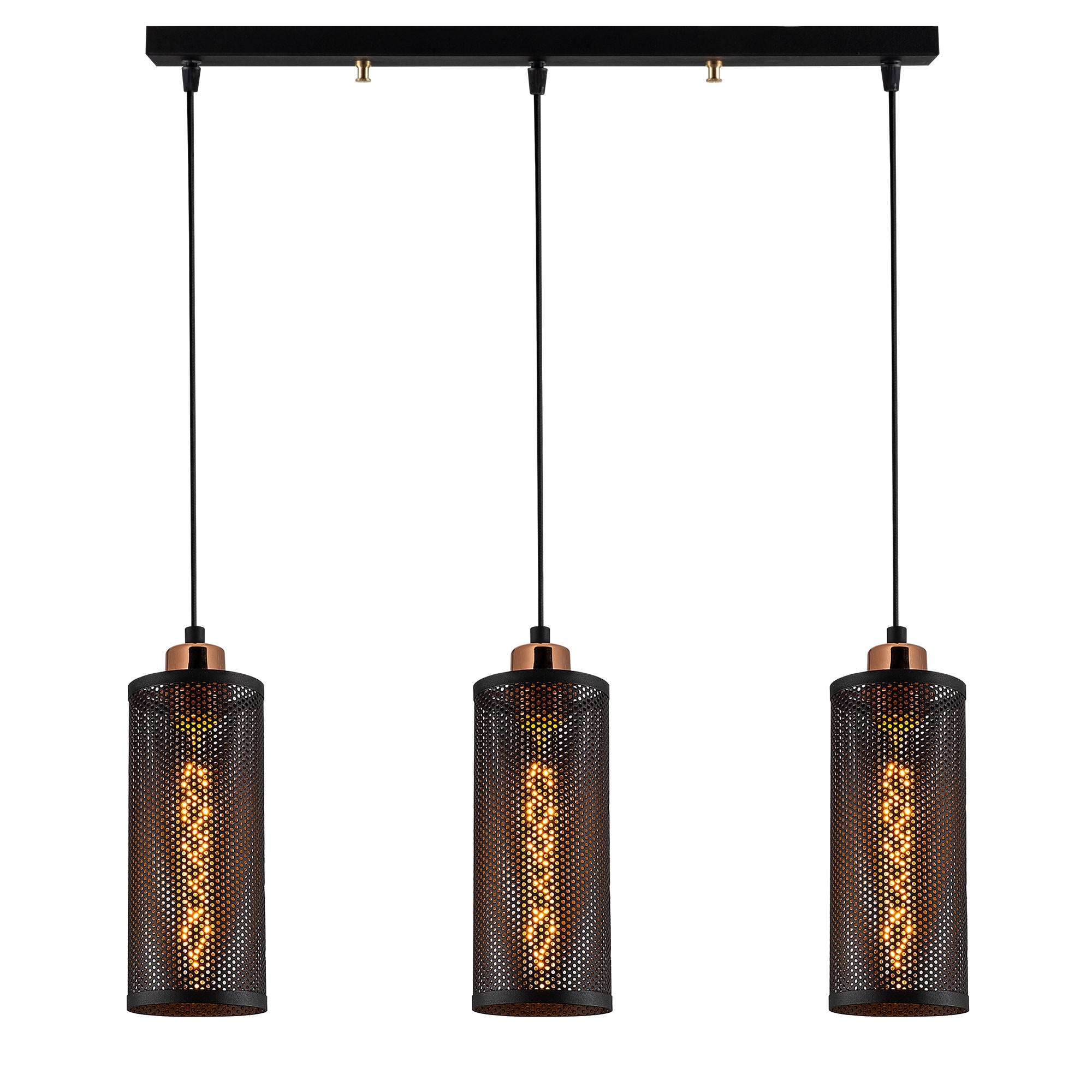 Candeeiro de Teto elegante em preto e bronze, 60 x 10 cm, altura 116 cm | Ajustável, corpo de metal, 3 x E27 máx. 40 W | Design escandinavo industrial moderno
