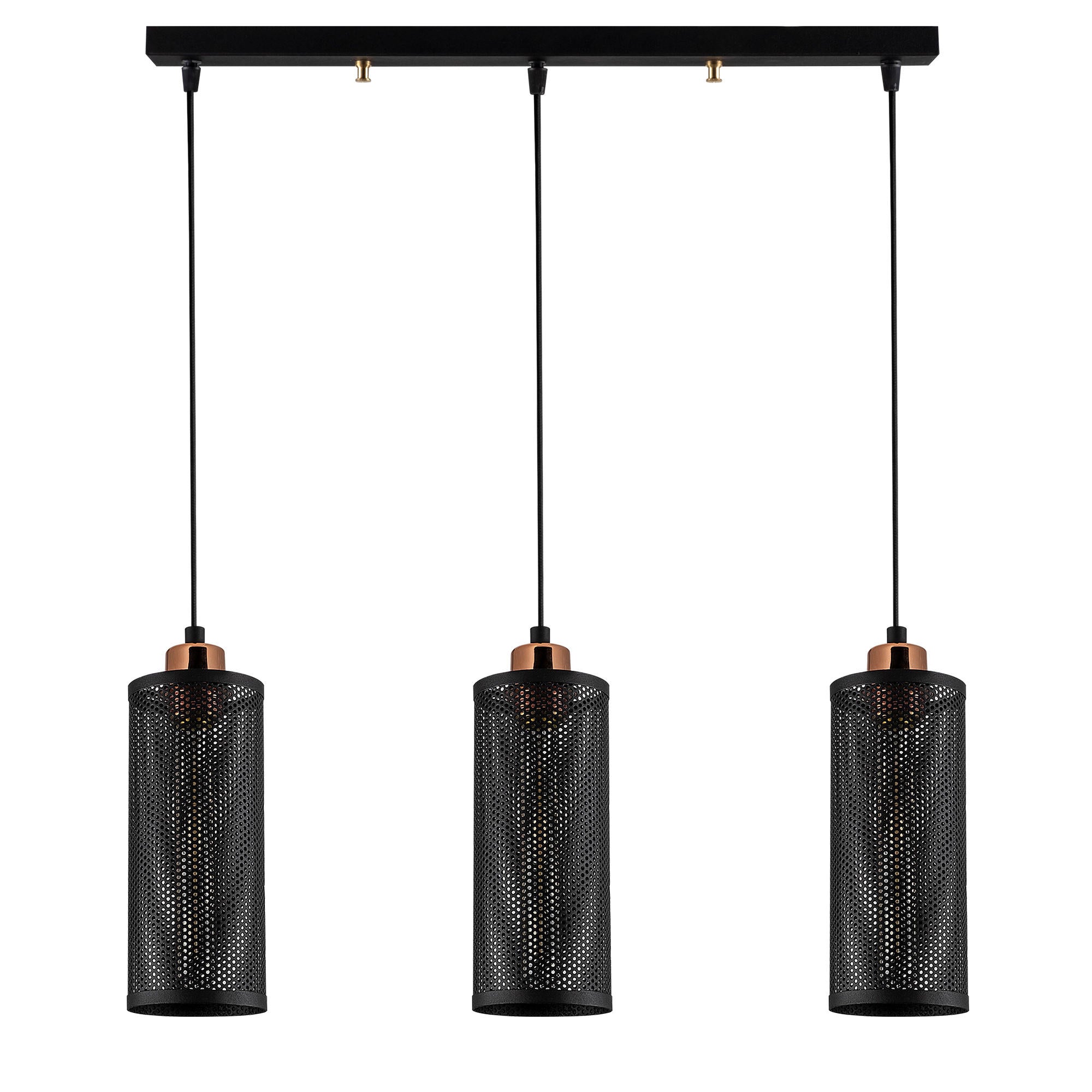 Candeeiro de Teto elegante em preto e bronze, 60 x 10 cm, altura 116 cm | Ajustável, corpo de metal, 3 x E27 máx. 40 W | Design escandinavo industrial moderno