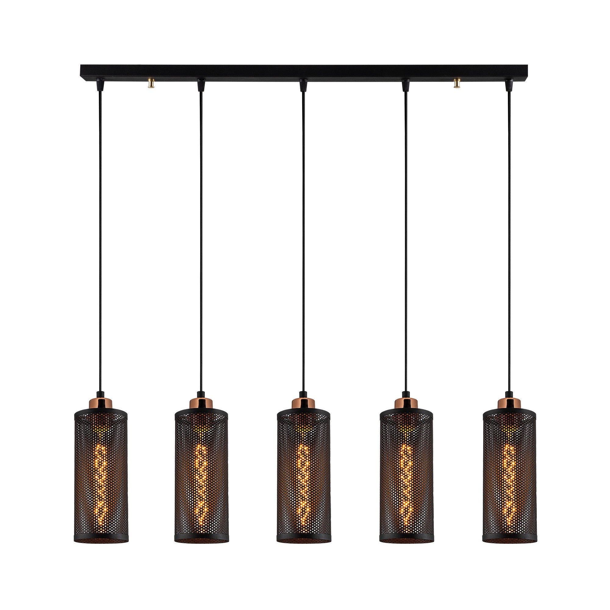 Candeeiro de Teto Industrial Moderno, Preto e Bronze, 80 x 10 cm, Altura 116 cm | Ajustável, 5 x E27 máx. 40 W | Iluminação Elegante para Casa e Escritório
