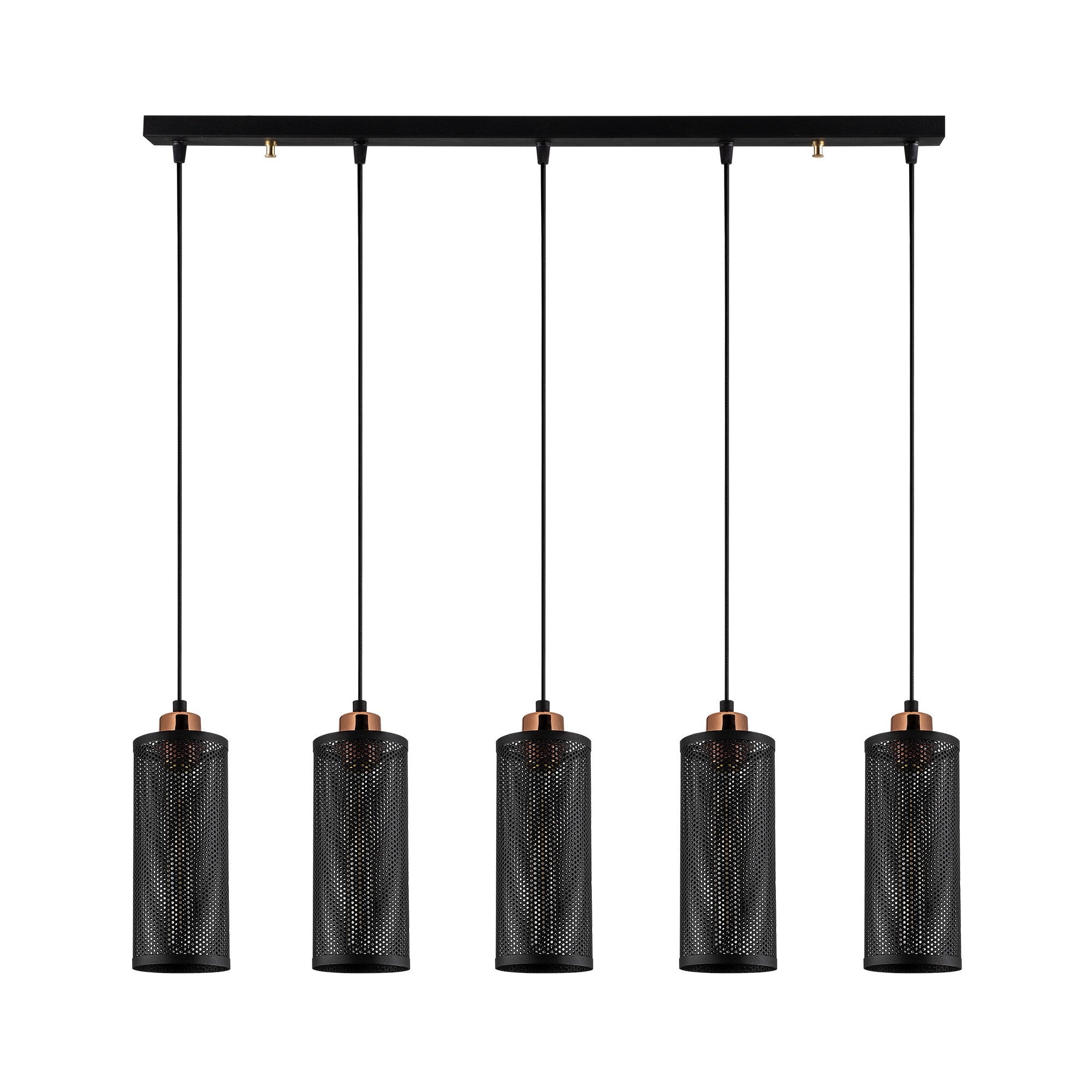 Candeeiro de Teto Industrial Moderno, Preto e Bronze, 80 x 10 cm, Altura 116 cm | Ajustável, 5 x E27 máx. 40 W | Iluminação Elegante para Casa e Escritório