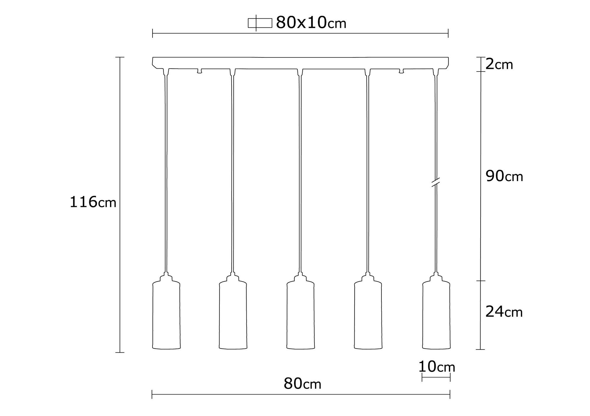 Candeeiro de Teto Industrial Moderno, Preto e Bronze, 80 x 10 cm, Altura 116 cm | Ajustável, 5 x E27 máx. 40 W | Iluminação Elegante para Casa e Escritório
